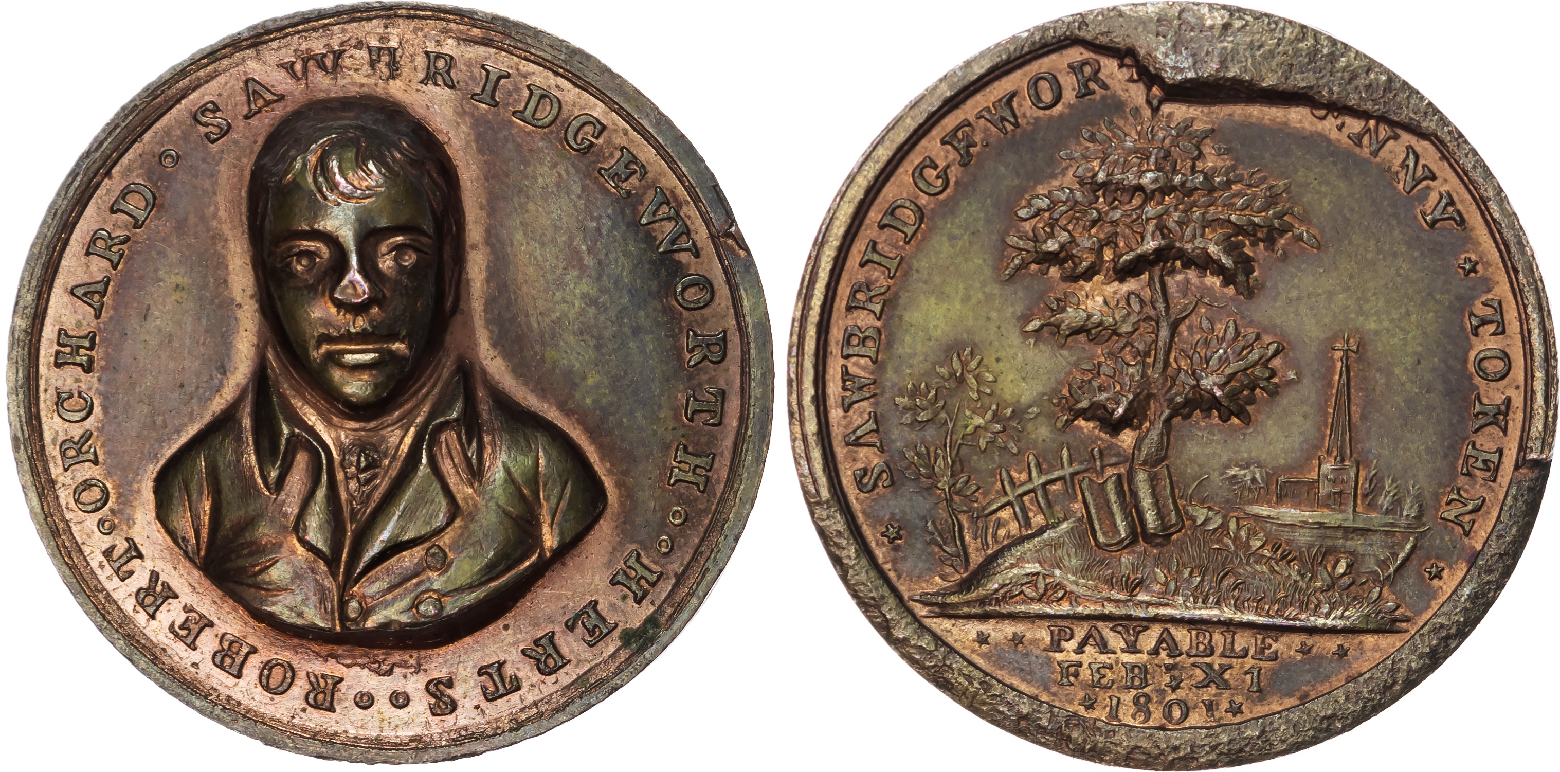 Herts. Sawbridgeworth , electrotype copy of the Robert Orchard, Penny, 1801, full-face bust in high relief, Ro…