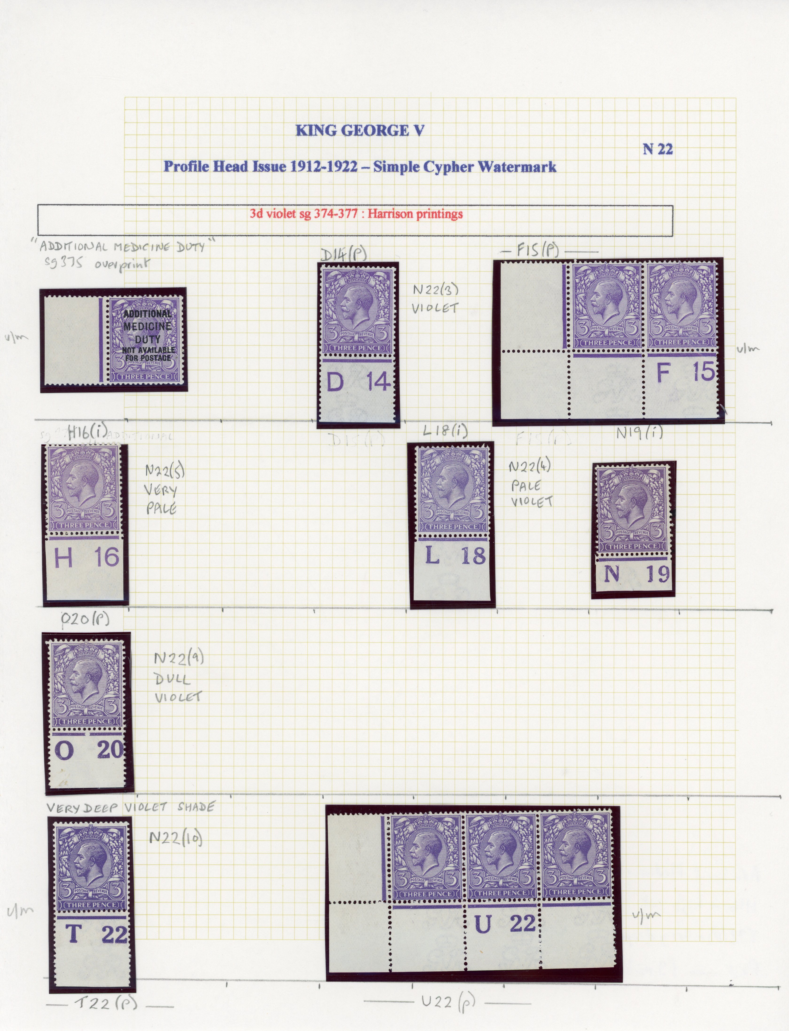 GB 1912-22 1½d, 2½d and 3d Controls mint