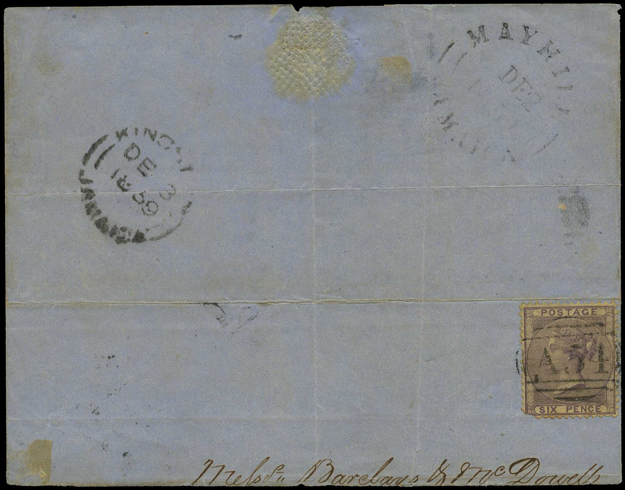 GB USED ABROAD: 1859 May Hill “A54” numeral on...