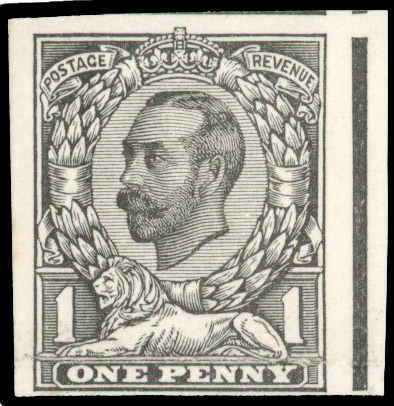 1911-12 Downey Head, 1d imperforate plate proof in black on thick paper