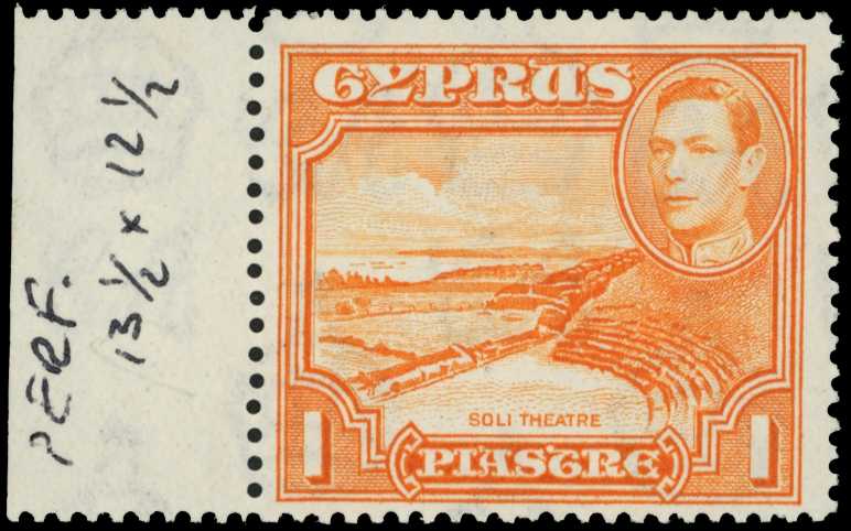 1944 1p orange, left marginal, perf 13½ x...