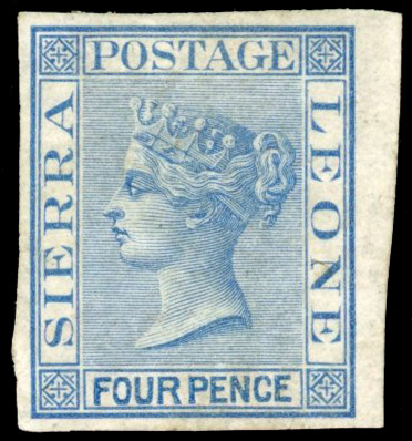 Sierra Leone 1872-73 4d blue imperforate imprimatur SG 9var