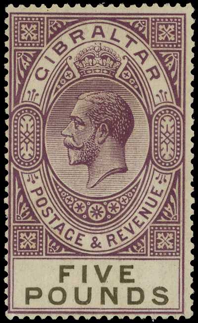 1925-32 £5 violet and black, Brandon certificate (1993) fresh appearance, fine o.g. SG 108 £1,600