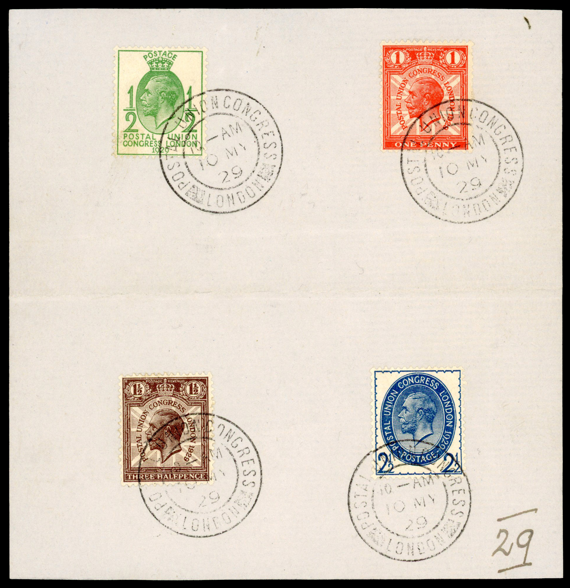1929 ½d-2½d Postal Union Congress first day on paper