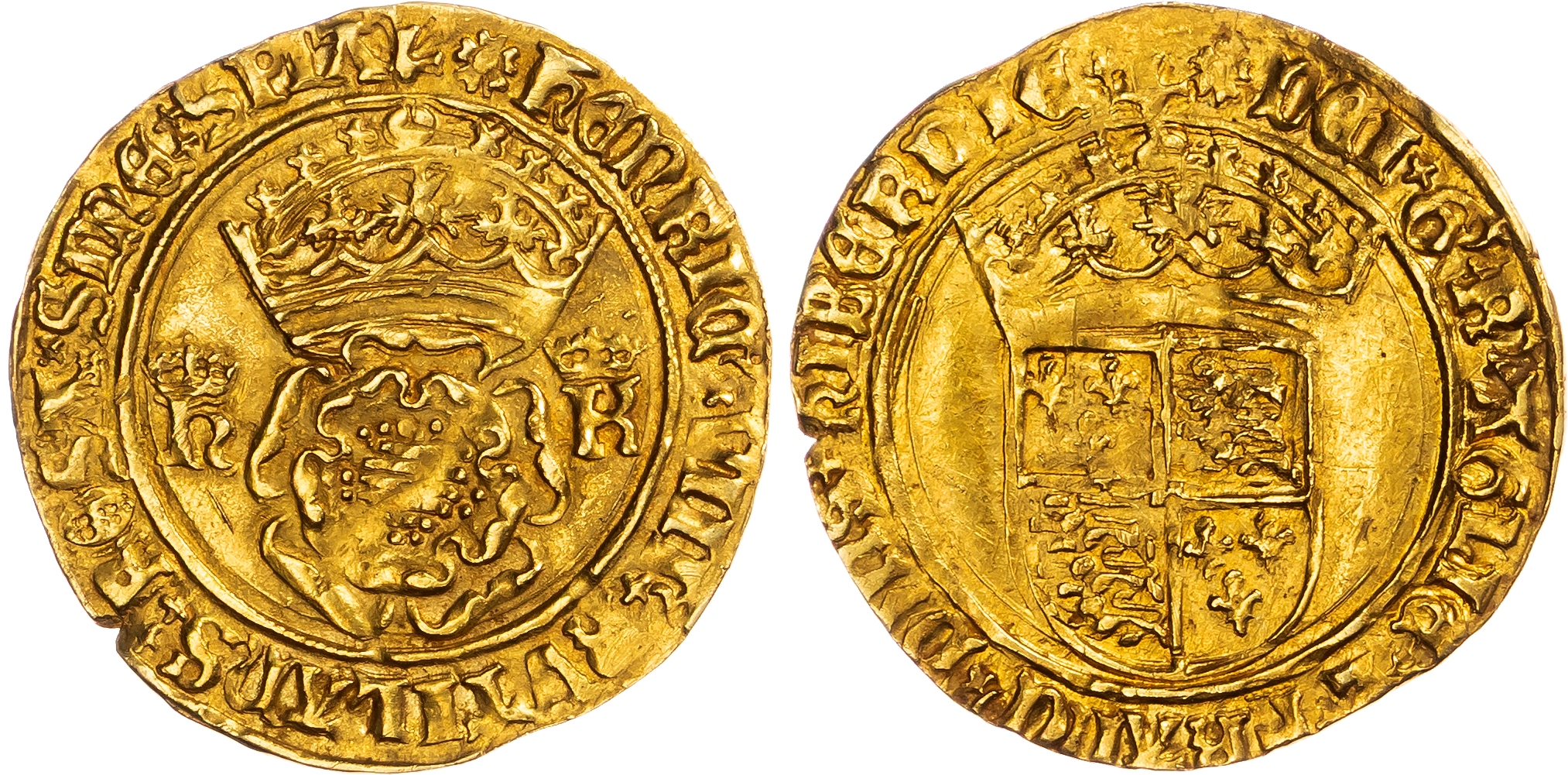Henry VIII (1509-1547), Second Coinage (1526-1544), AV Crown of the Double-Rose, mm. Rose, saltire stops.