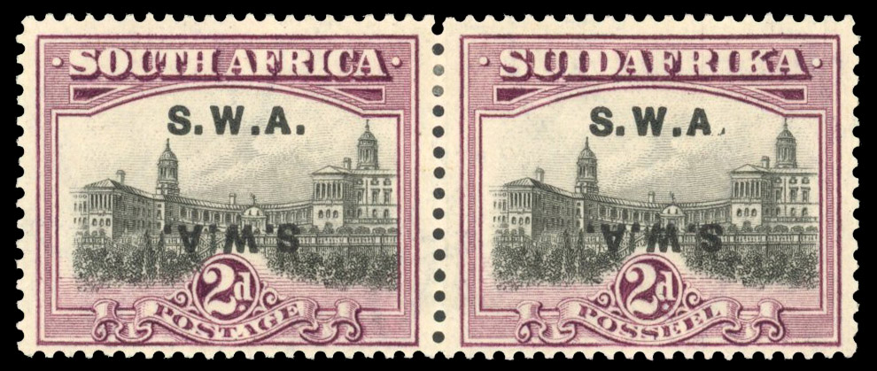 South West Africa SG 60cb 1927 2d pair overprint double, one inverted mint
