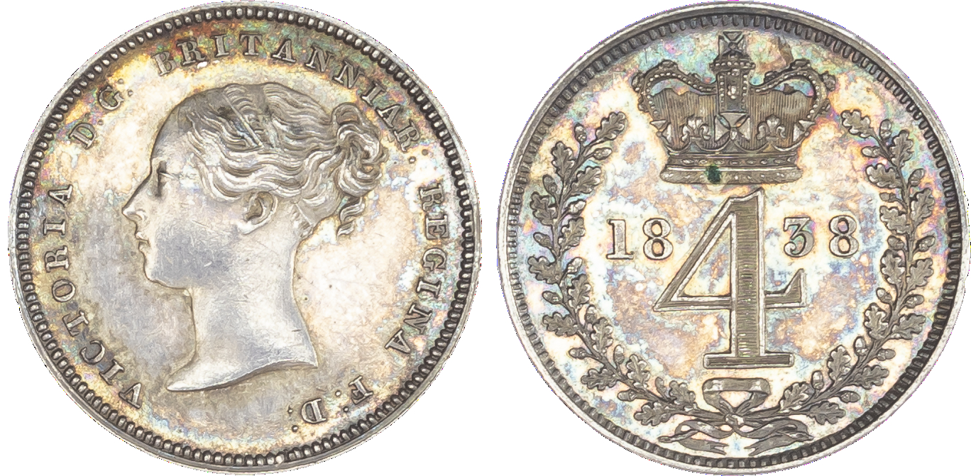 Victoria (1837-1901), Maundy set, 1838, Four, Three, Two and One Pence, young head left, legend and toothed border