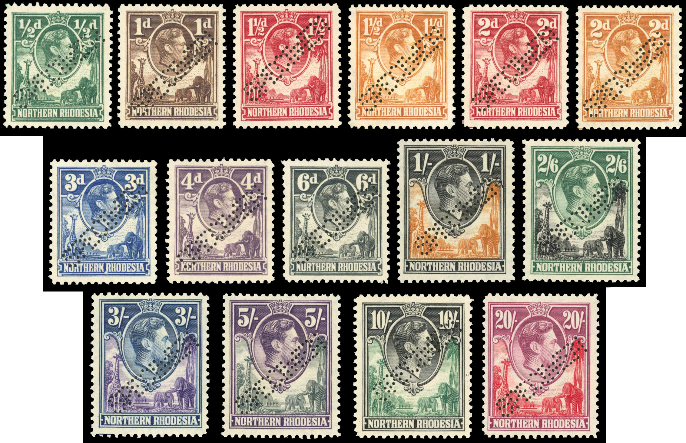 Northern Rhodesia SG 25s-45s 1938-41 set Specimen