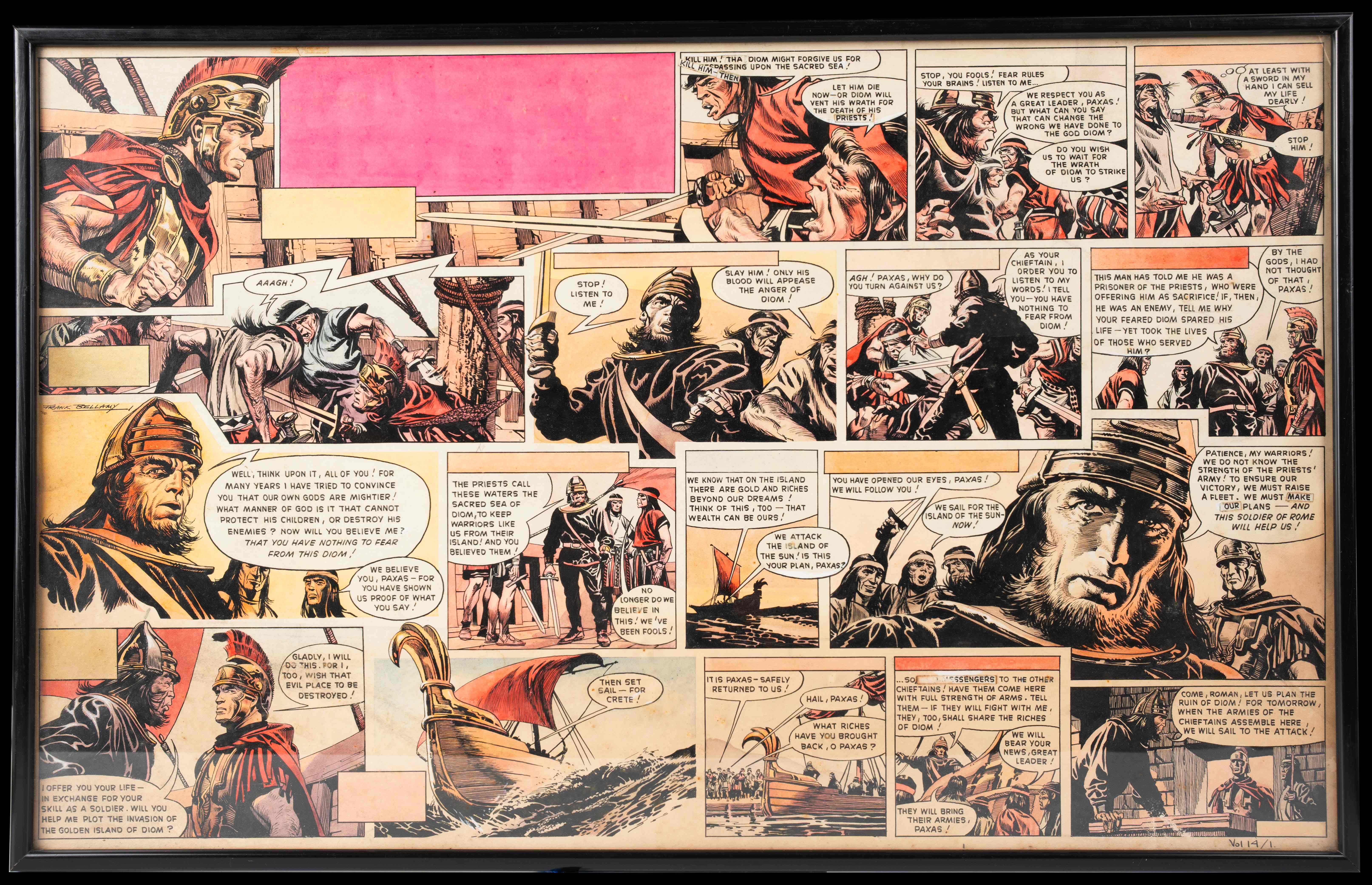 Frank Bellamy Eagle Magazine Vol 14 #1 "Heros The Spartan: Episode 11" Two Page Original Art (Longacre Press, 1963)