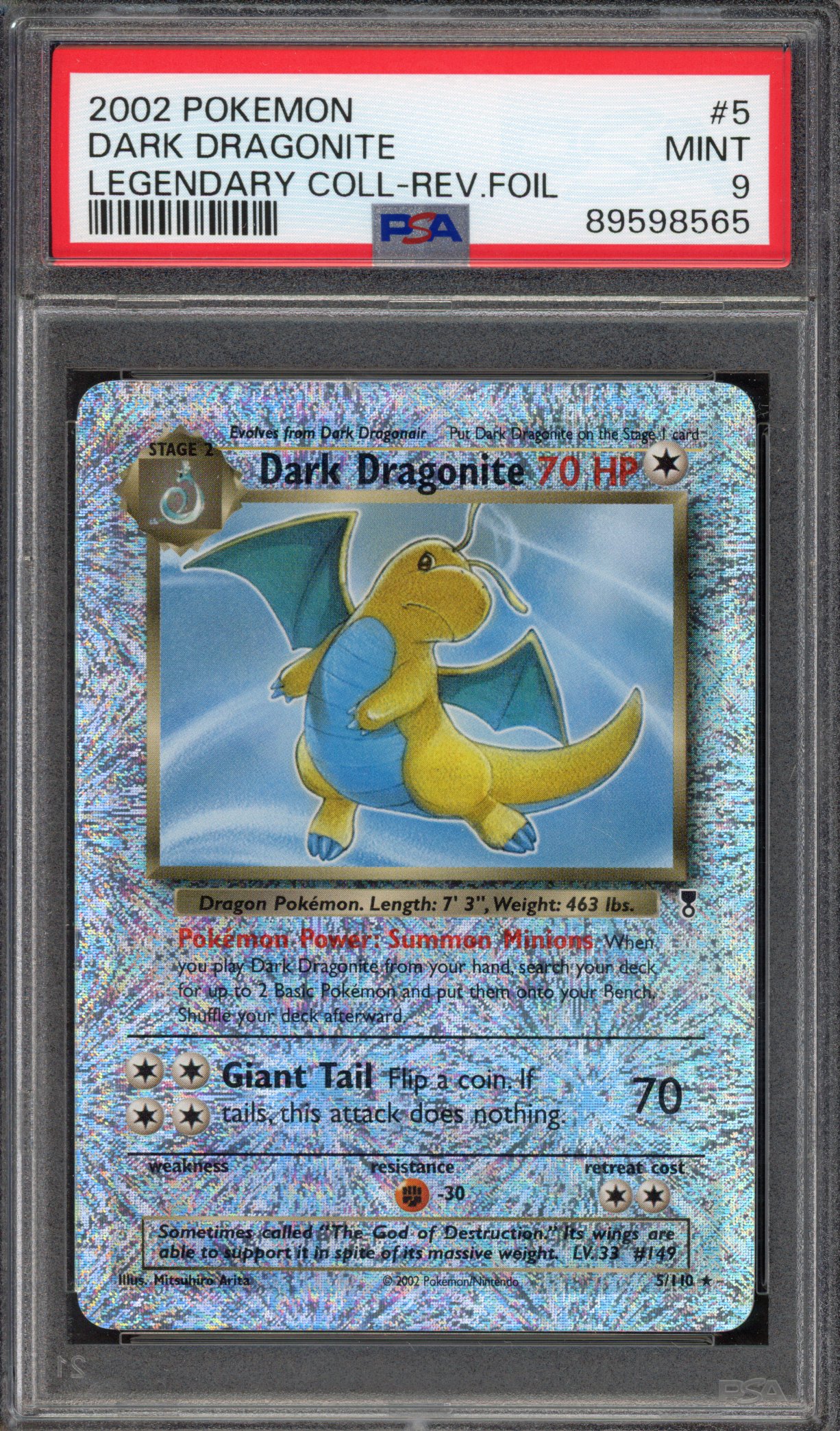 Pokémon TCG PSA 9 Dark Dragonite 5 Reverse Foil, Legendary Collection