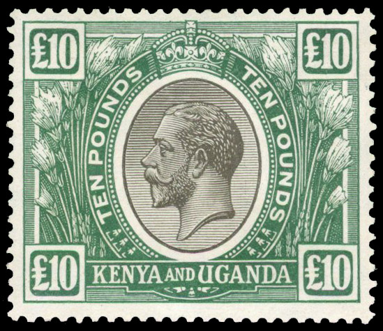 1922-27 £10 black and green, large part og