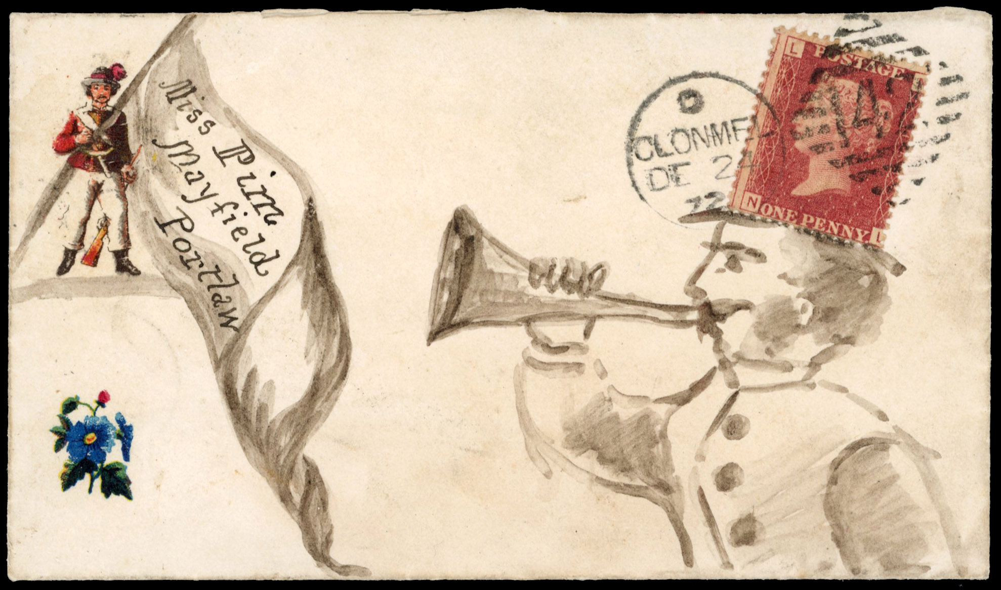 1872 Hand Illustrated Mail. Spectacular hand illustrated envelope