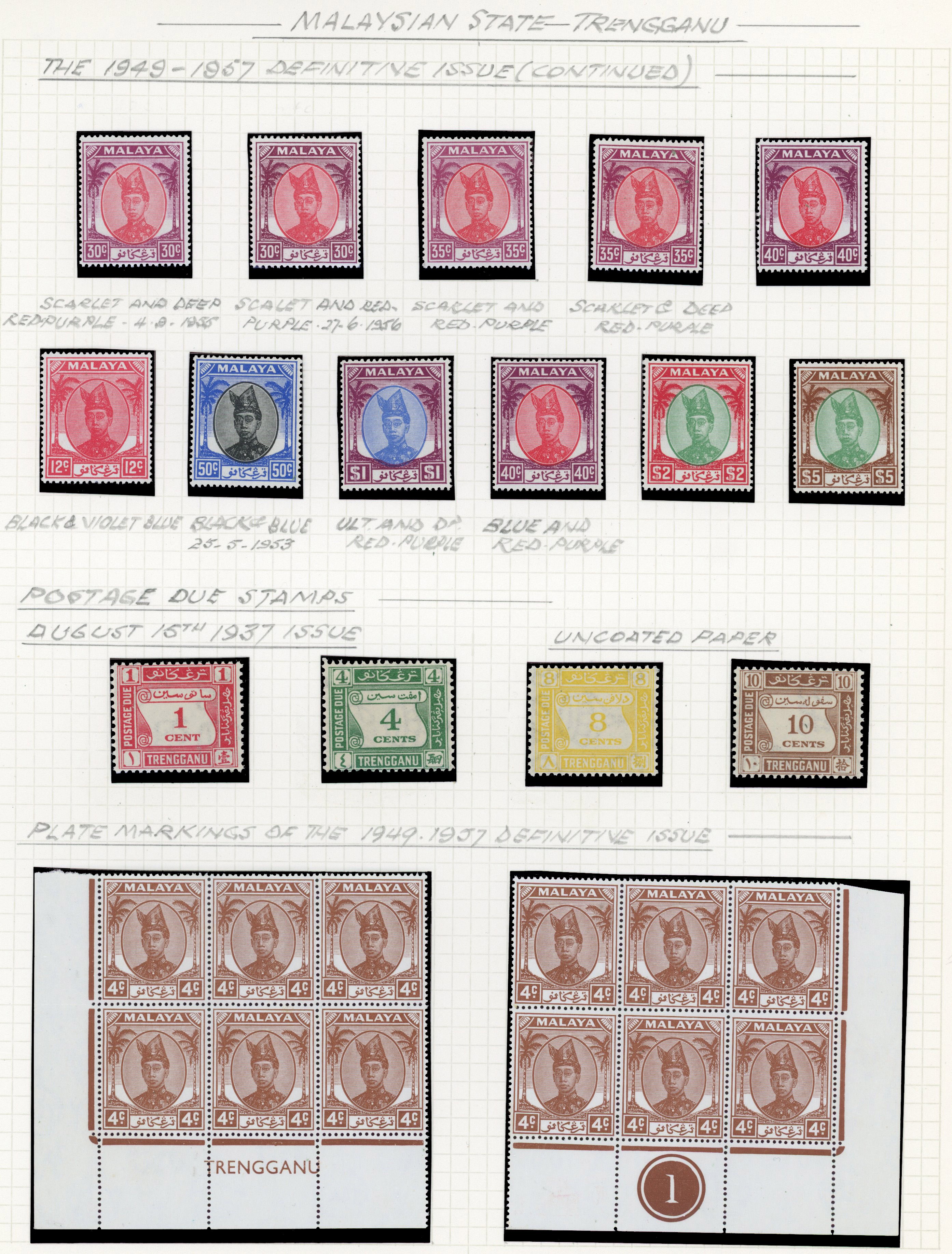 Malaya Trengganu 1921-53 mint on leaves
