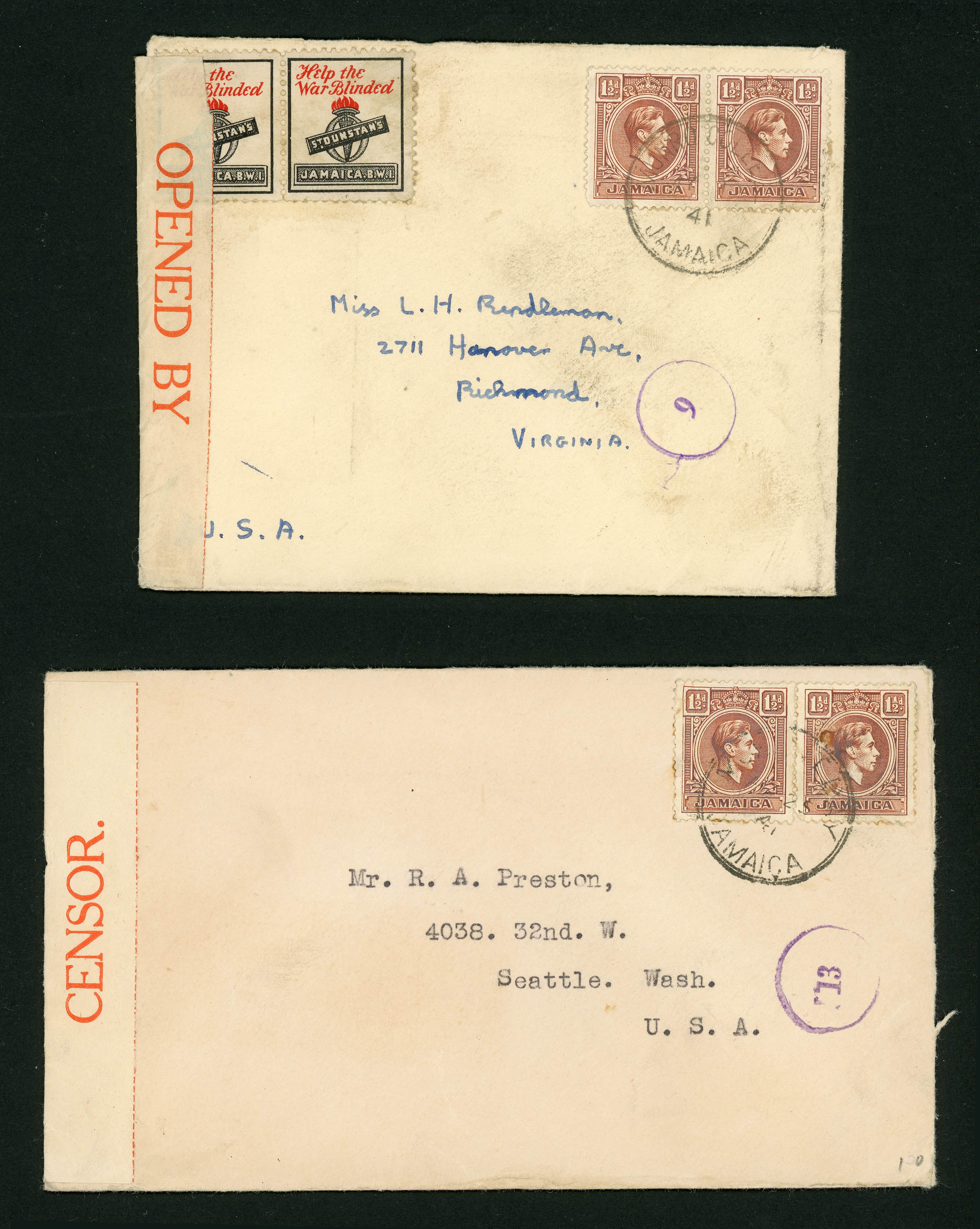 1941 Pair of covers with St Dunstan's - Help the War Blinded charity...