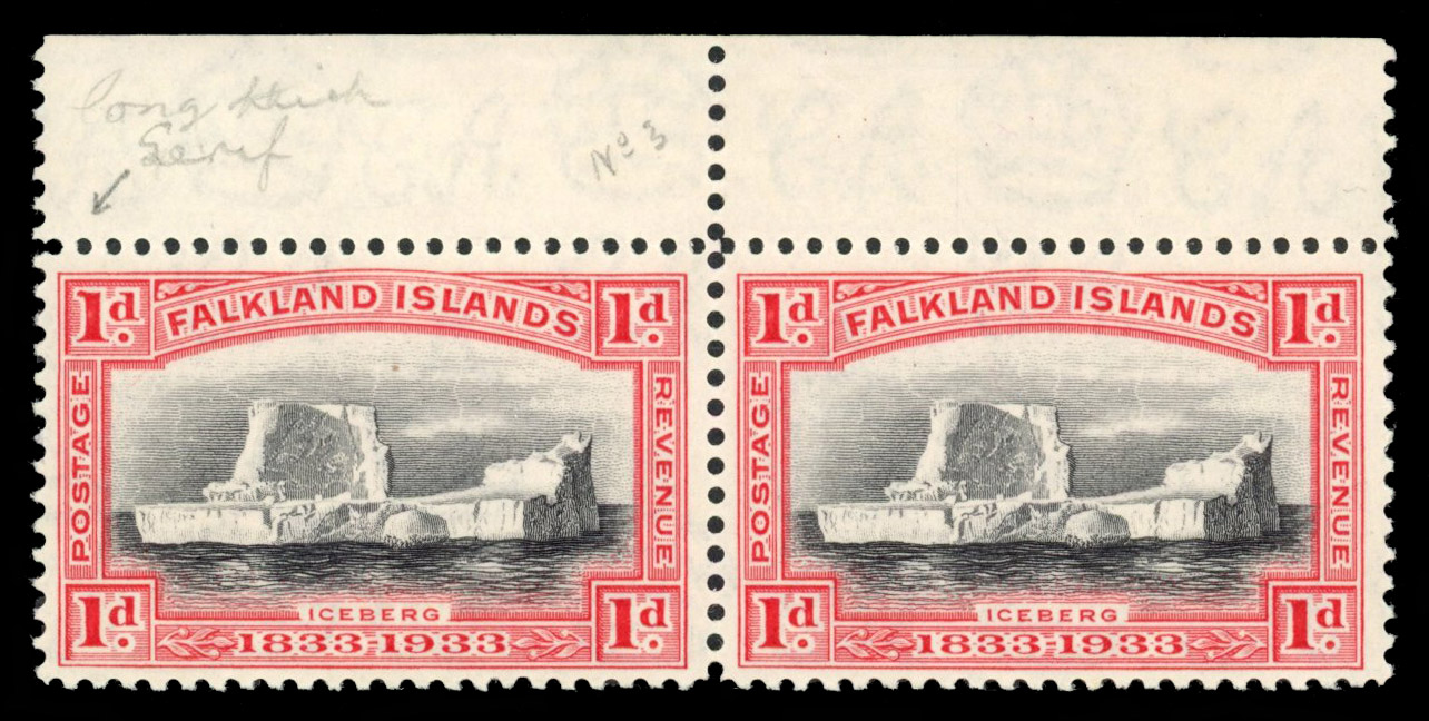 SG 128a 1933 1d Centenary R1/3 thick serif mint