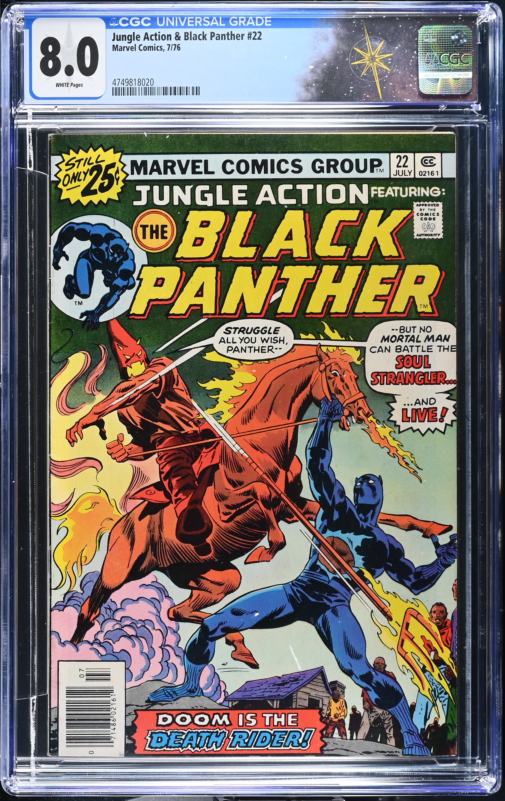 Jungle Action & Black Panther #22 CGC 8.0 Black Panther vs. the KKK (Marvel Comics, 1976) White Pages