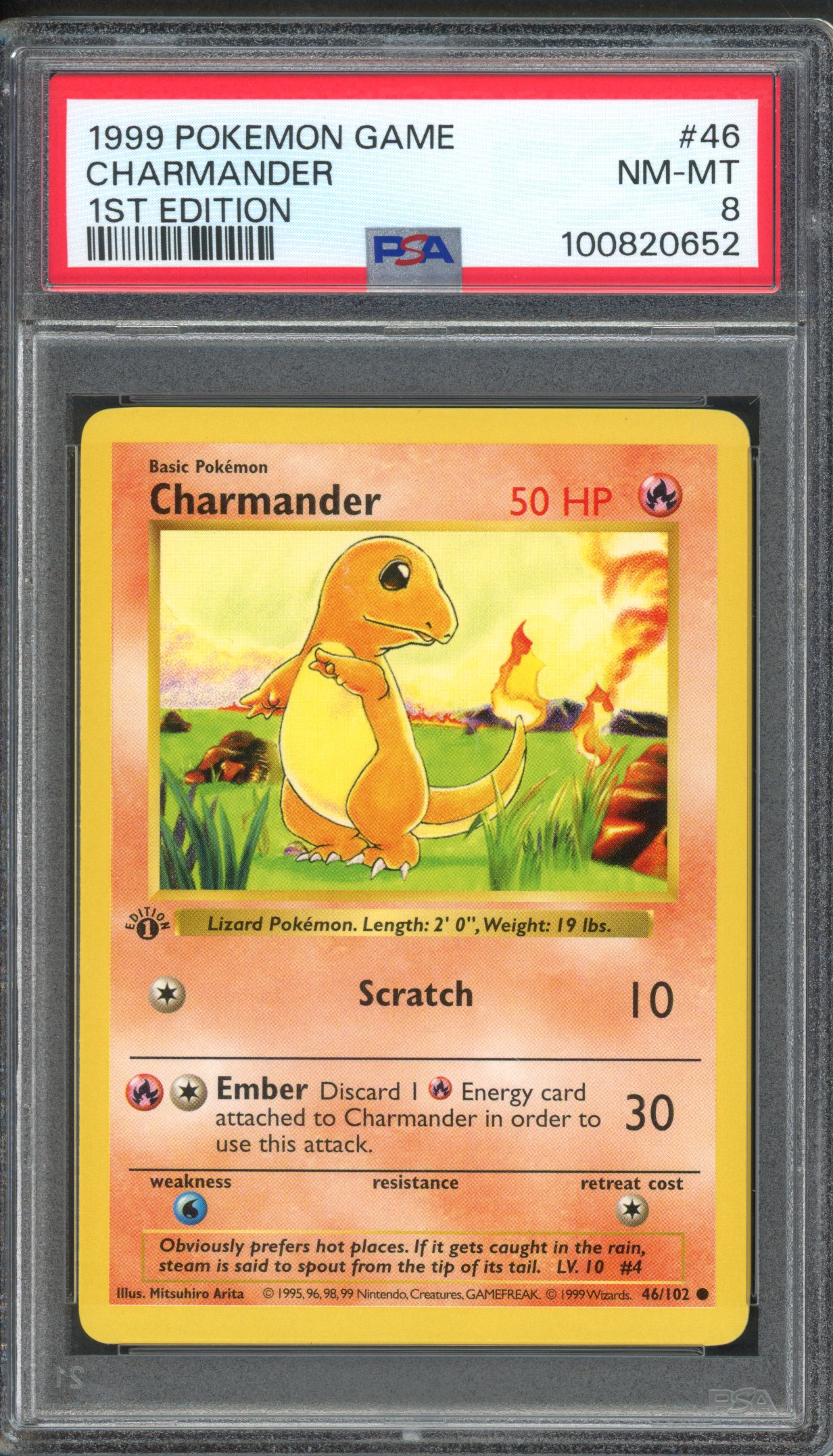 PSA 8 - Charmander - Shadowless 1st Edition Base Set 1999 - 46/102
