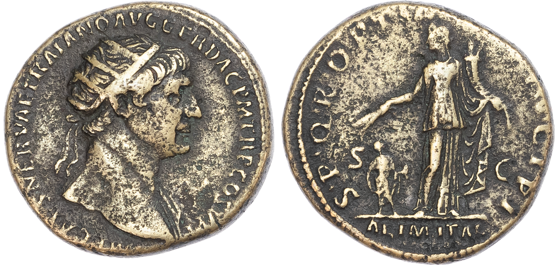 Trajan (AD 98-117) AE Dupondius, Rome, AD 103-111, 13.11g. 