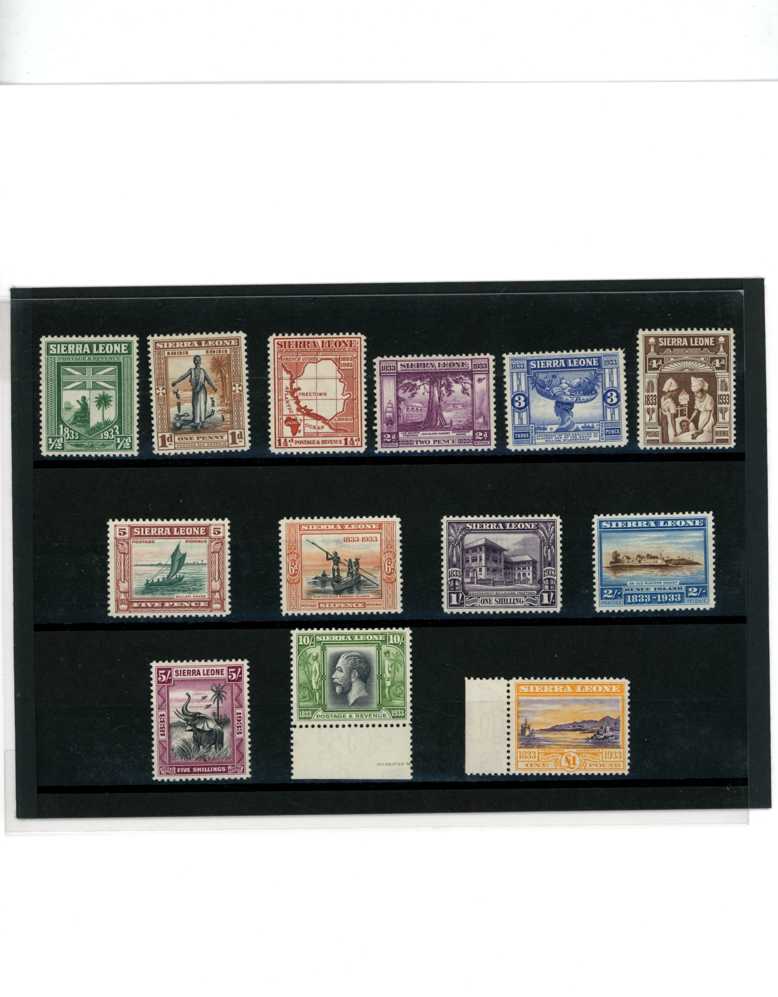 Sierra Leone 1933 Wilberforce ½d to £1, set of thirteen, 10s and £1 marginal, the former with part...