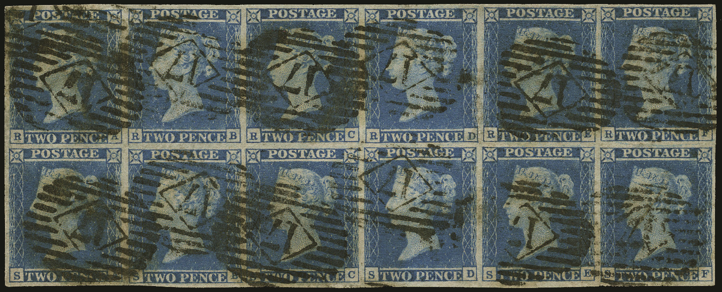 GB 1841  SG14 Pl.3 Used spectacular block of twelve