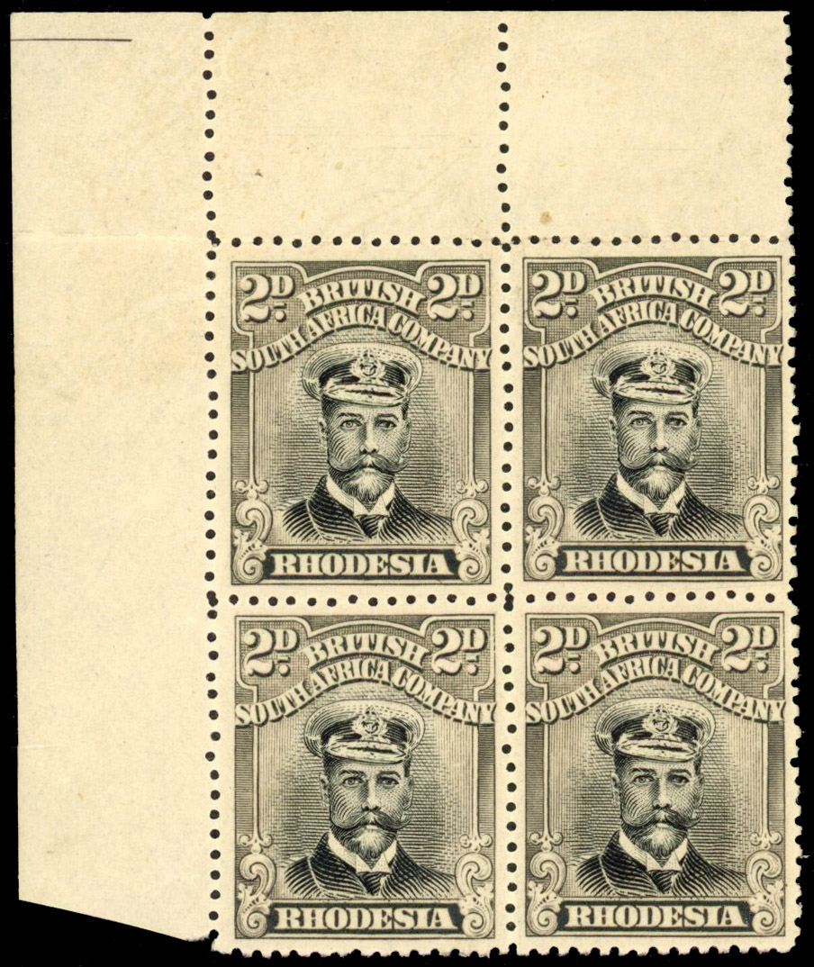 Rhodesia 2d SG 258 grey-black and agate block mint