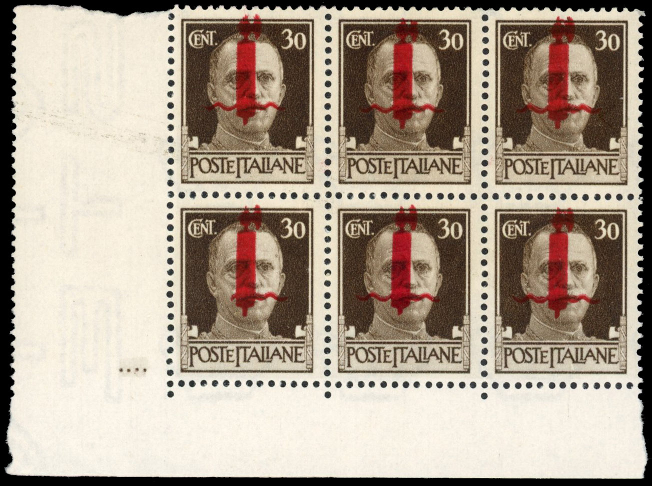 Italy Social Republic 1944 30c Florence printing block variety, unmounted o.g.