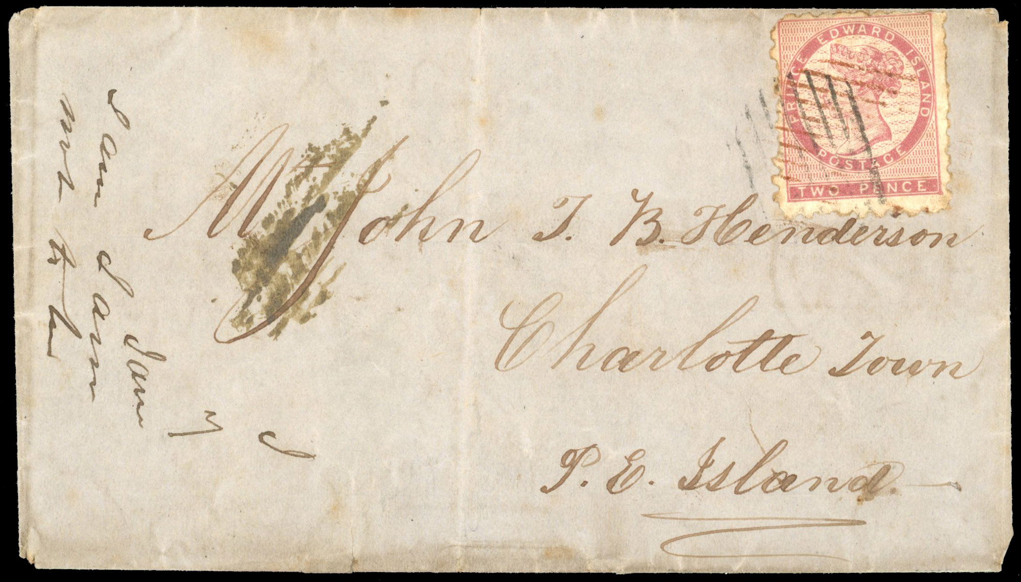 Prince Edward Island SG 1d 1862 cover with 2d rose Die II