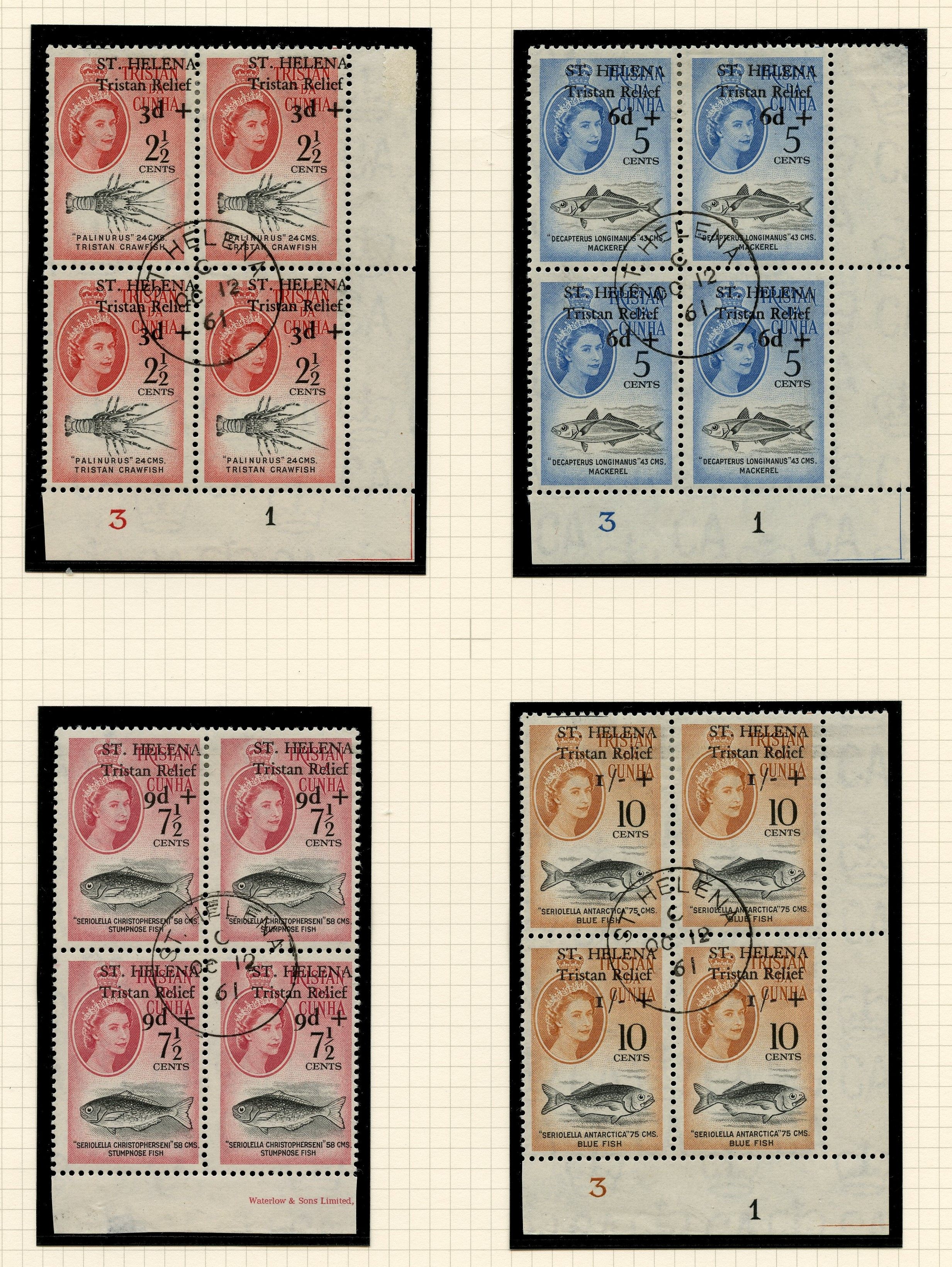 St Helena Tristan Relief set used, blocks of four SG 172-175