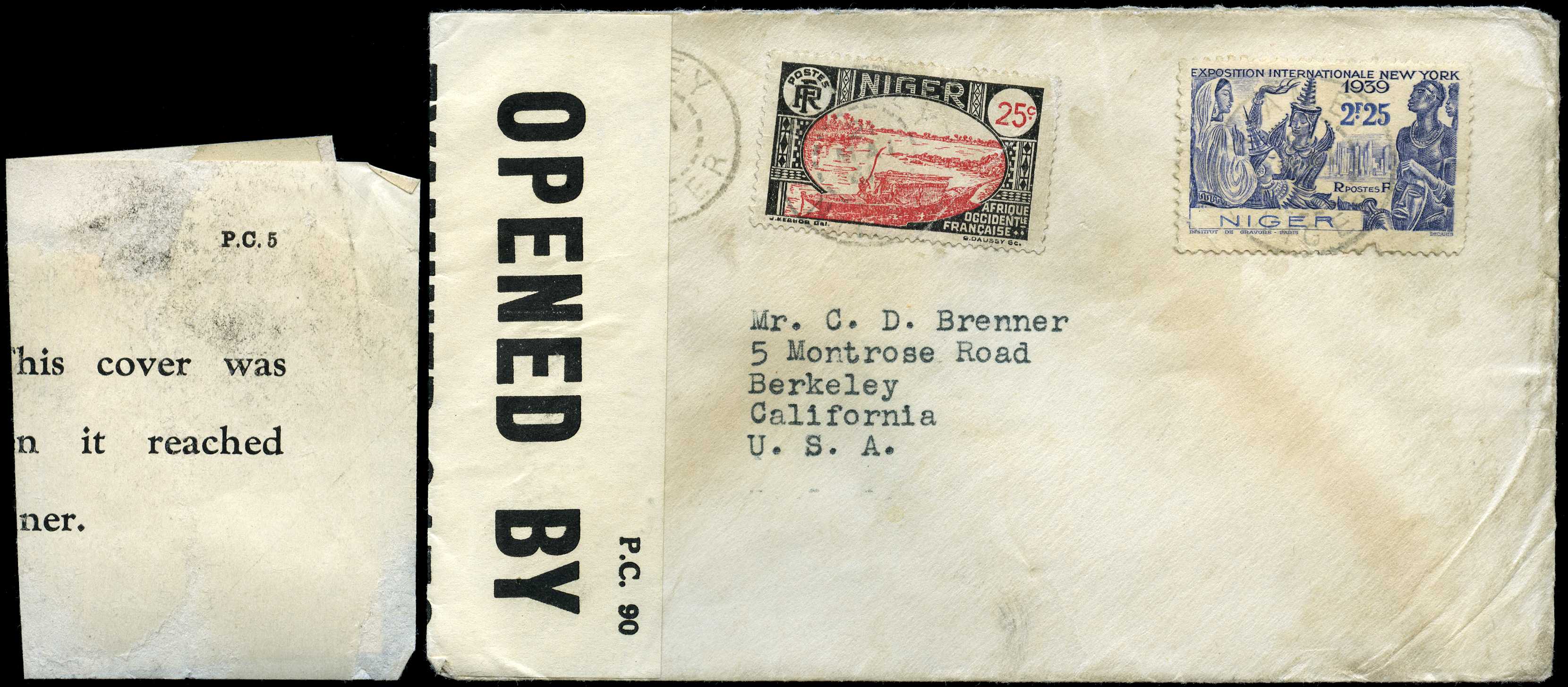 POSTAL HISTORY: 1941 PC5 form “This cover...