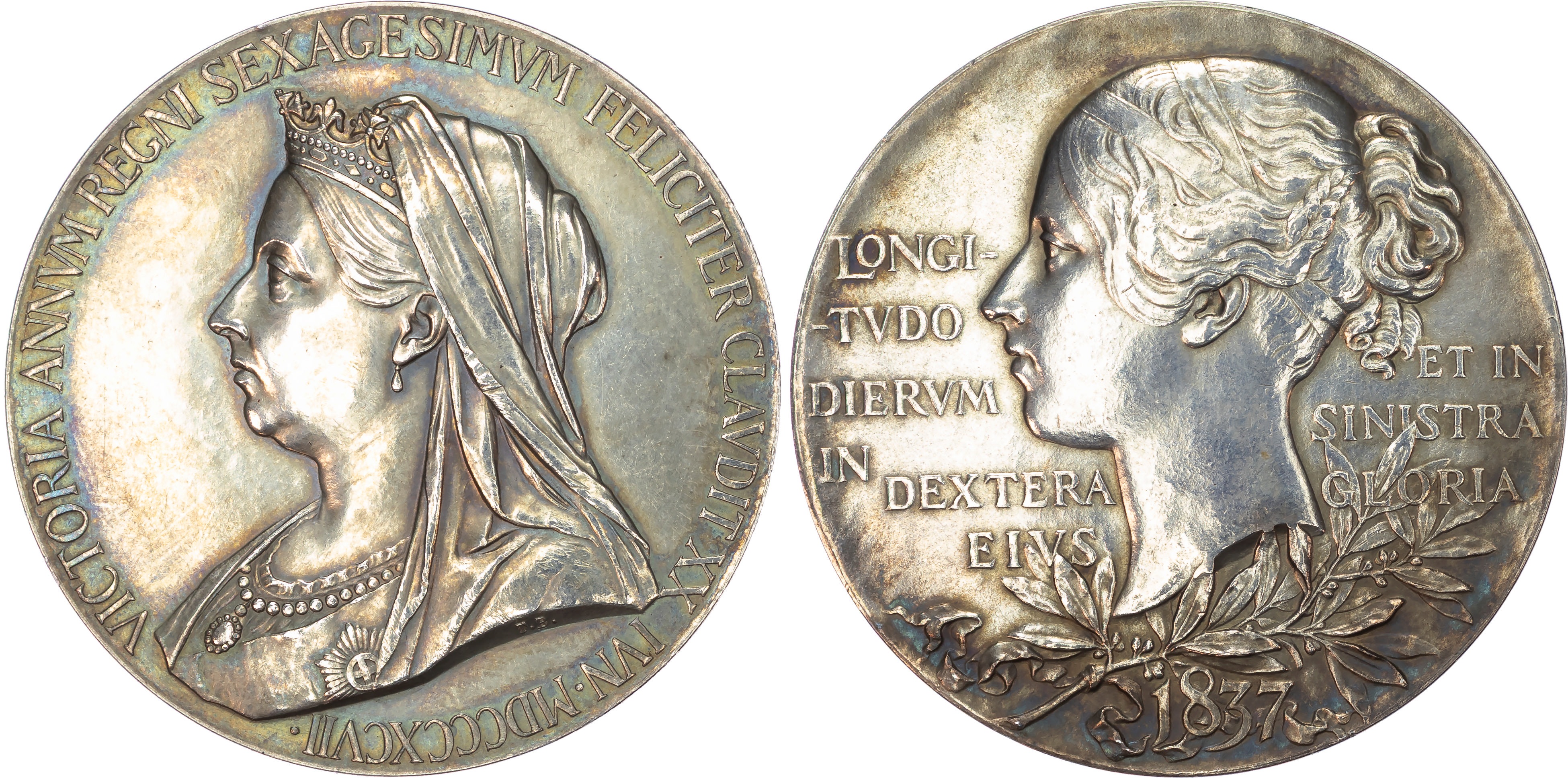 Victoria 1837-1901, Diamond Jubilee 1897, AR medal (56mm/83.96gm) 1897 by G.W. De Saulles after T. Brock and William Wyon.