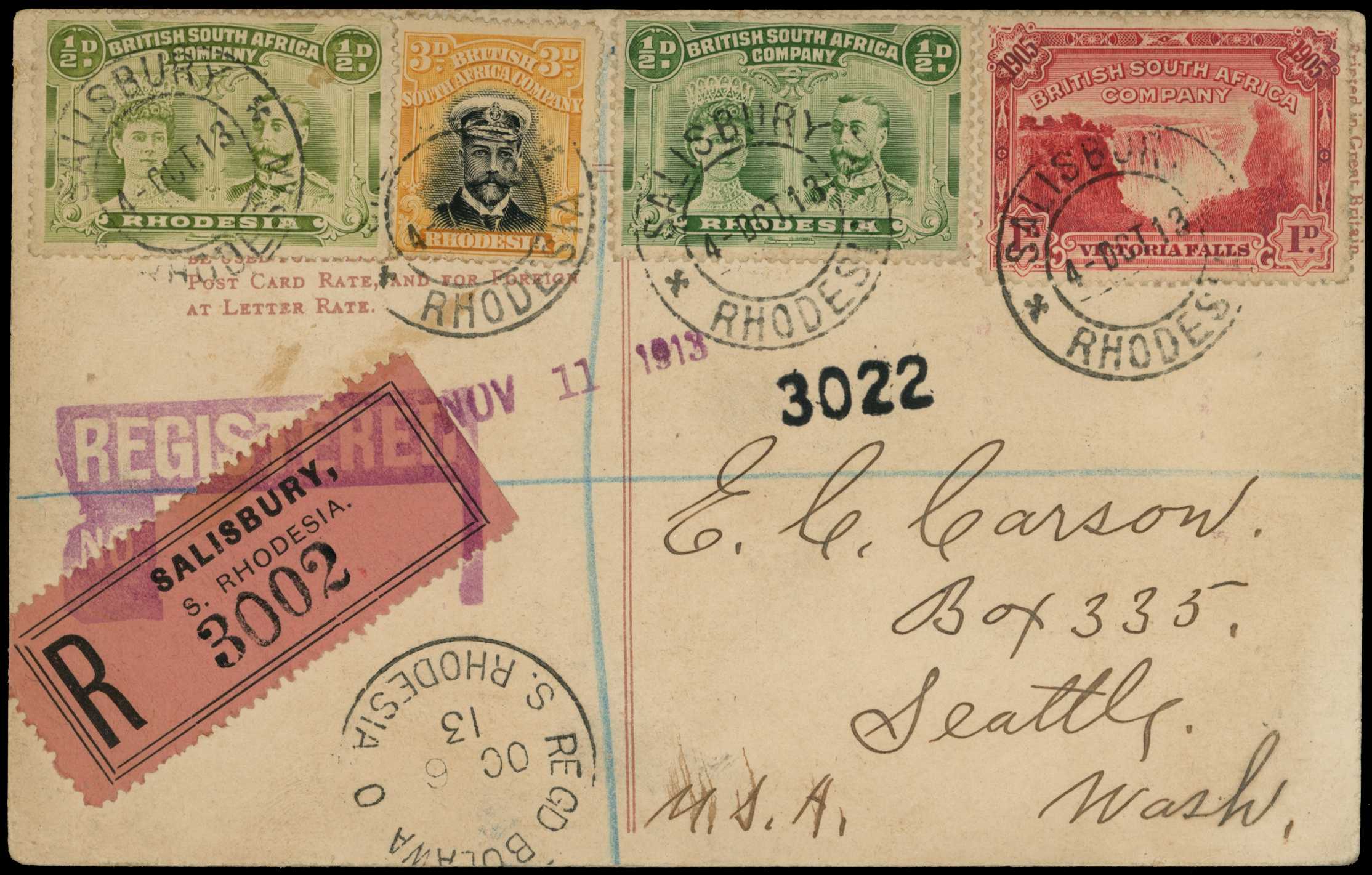 1913-7 3d Head Die I, perf 14. Used on a...