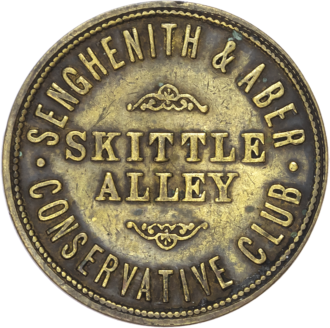 Lot of 4 coins - Glam. Trelewis, Bontnewydd Hotel 3d. 27mm. Lewis VF; Pontypridd, Horse & Groom, uniface 3d. 28mm...