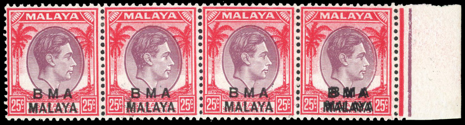 Malaya BMA SG 13ab, ad strip mint