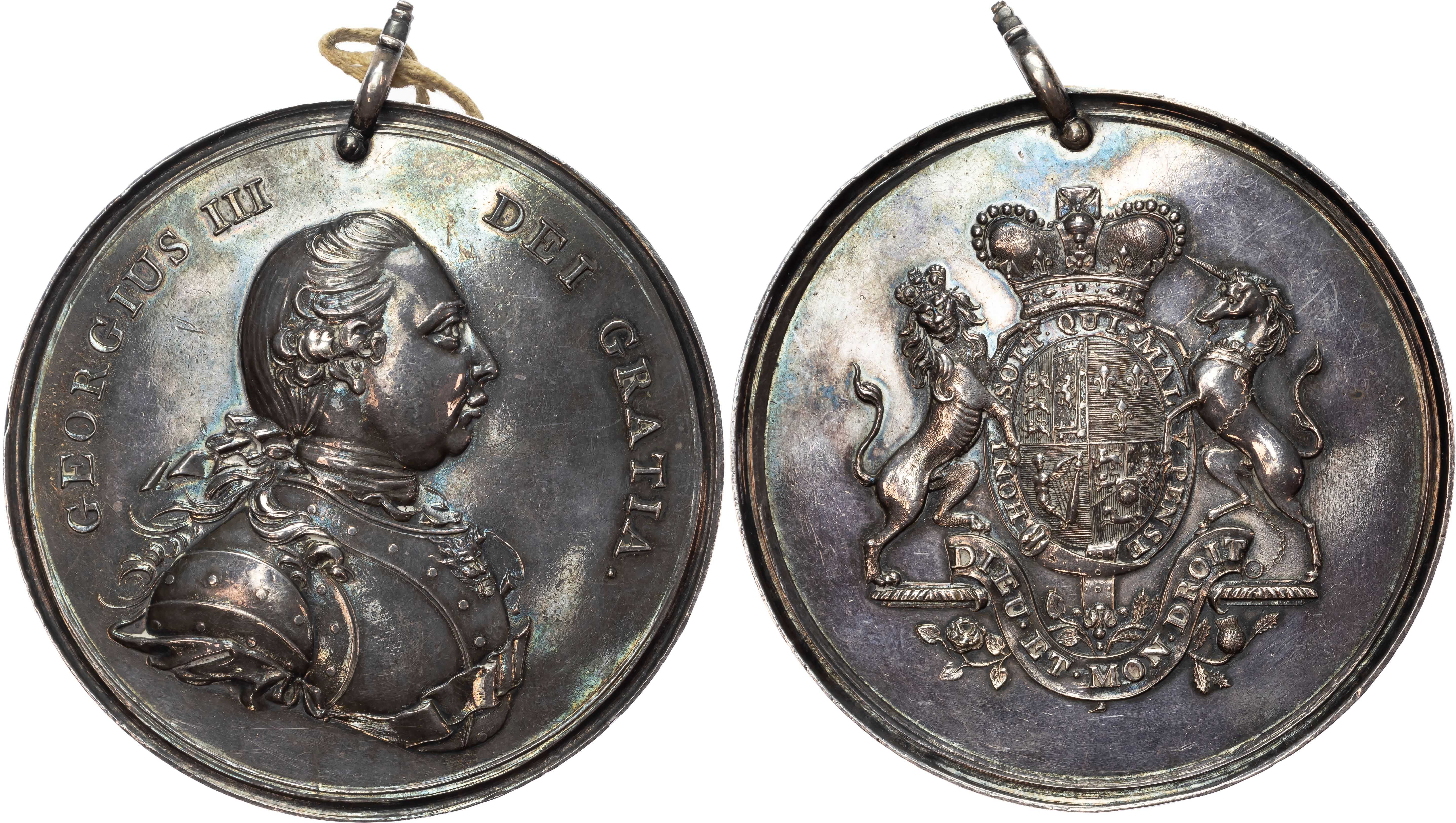USA, George III (1760-1820), American Indian Peace, Silver Medal (80mm/98.16gm), c. 1770 or later, large size.
