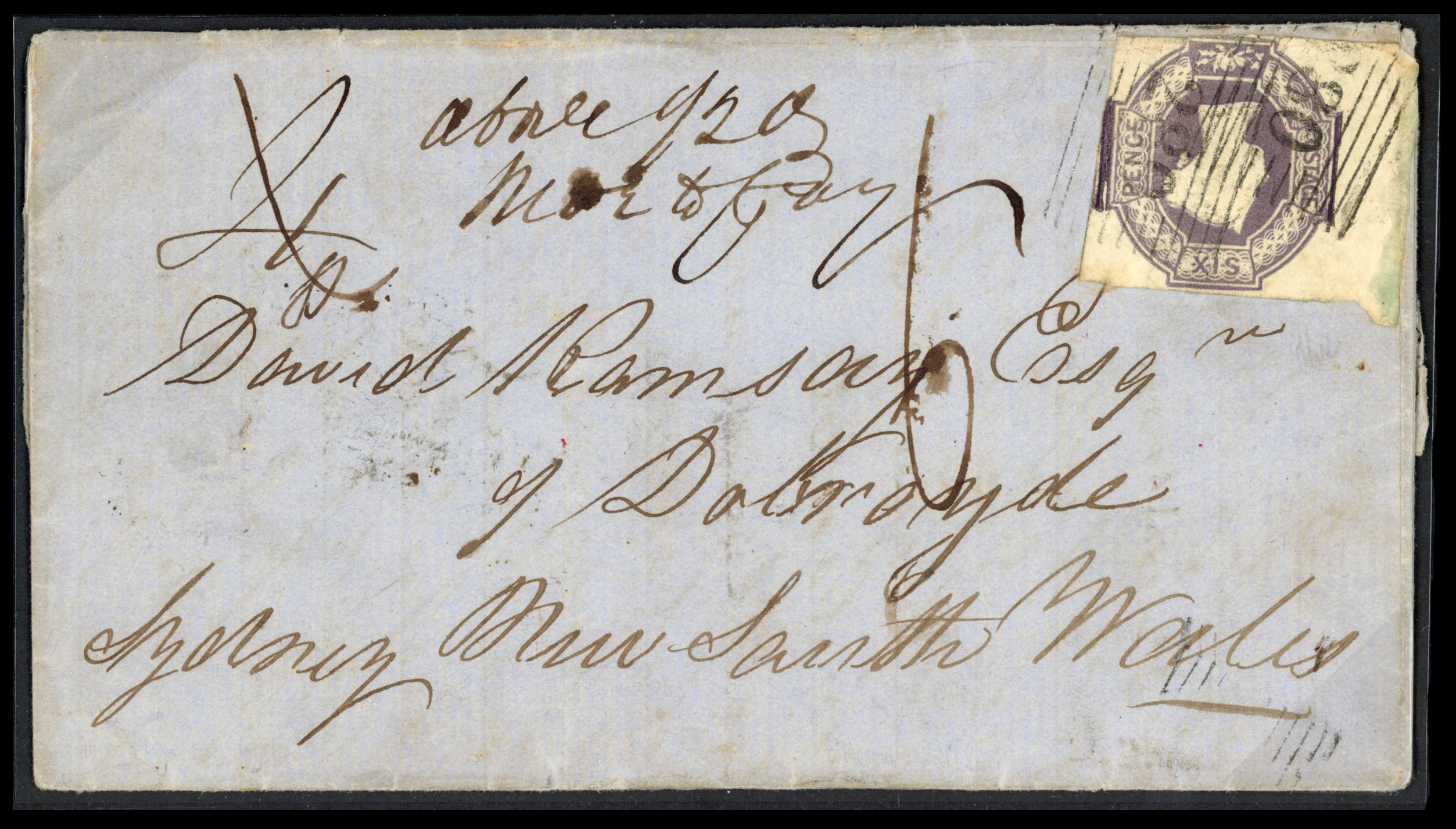 GB 1847-54 6d embossed on a entire to Sydney, NSW