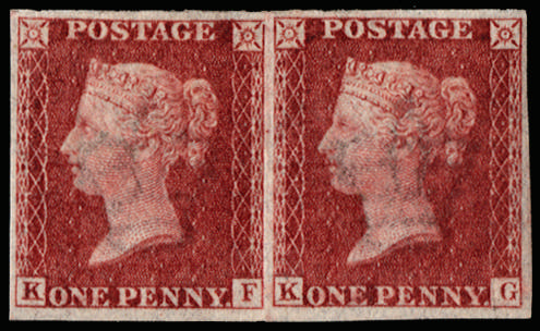 GB 1865 SG DP35b 1d 'Royal reprint' pair