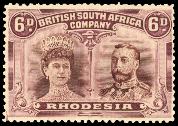 RSC F 6d purple-brown and deep claret, #8 printer's mark mint