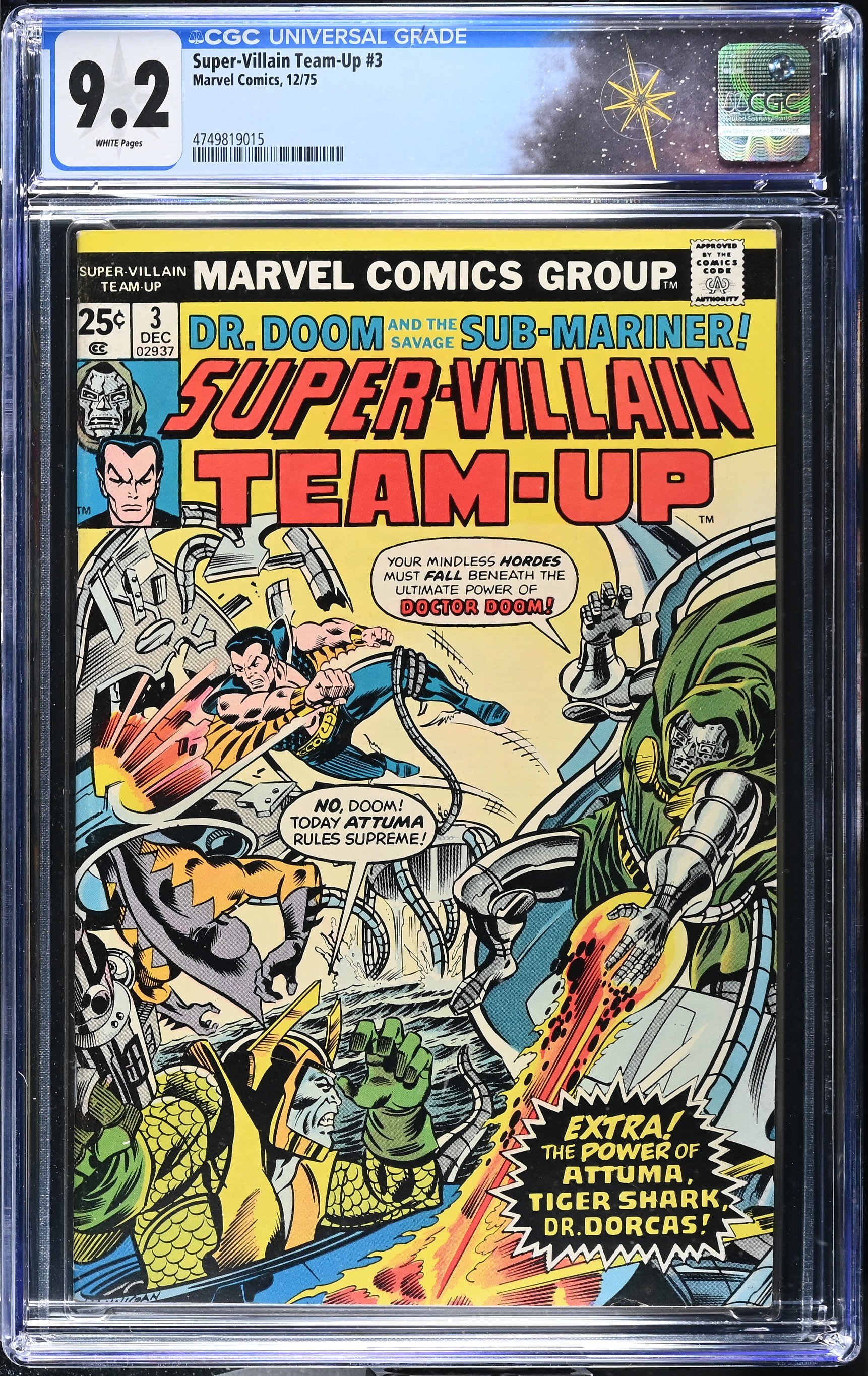 Super-Villain Team-Up #3 CGC 9.2 "Death" of Doctor Dorcas (Marvel Comics, 1975) White Pages