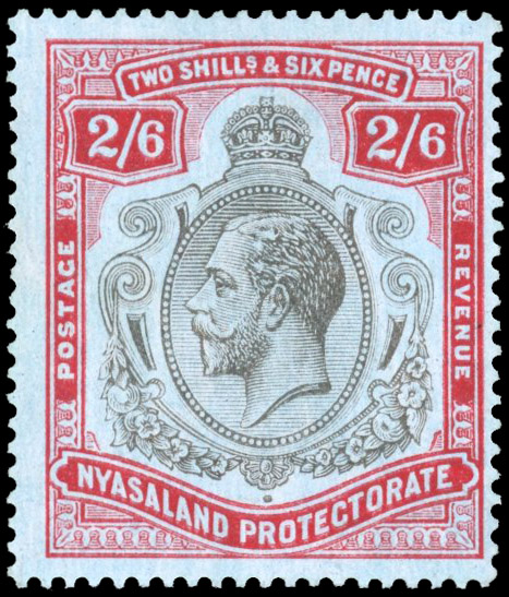 Nyasaland SG 94h 1919 2/6d bullet holes flaw mint