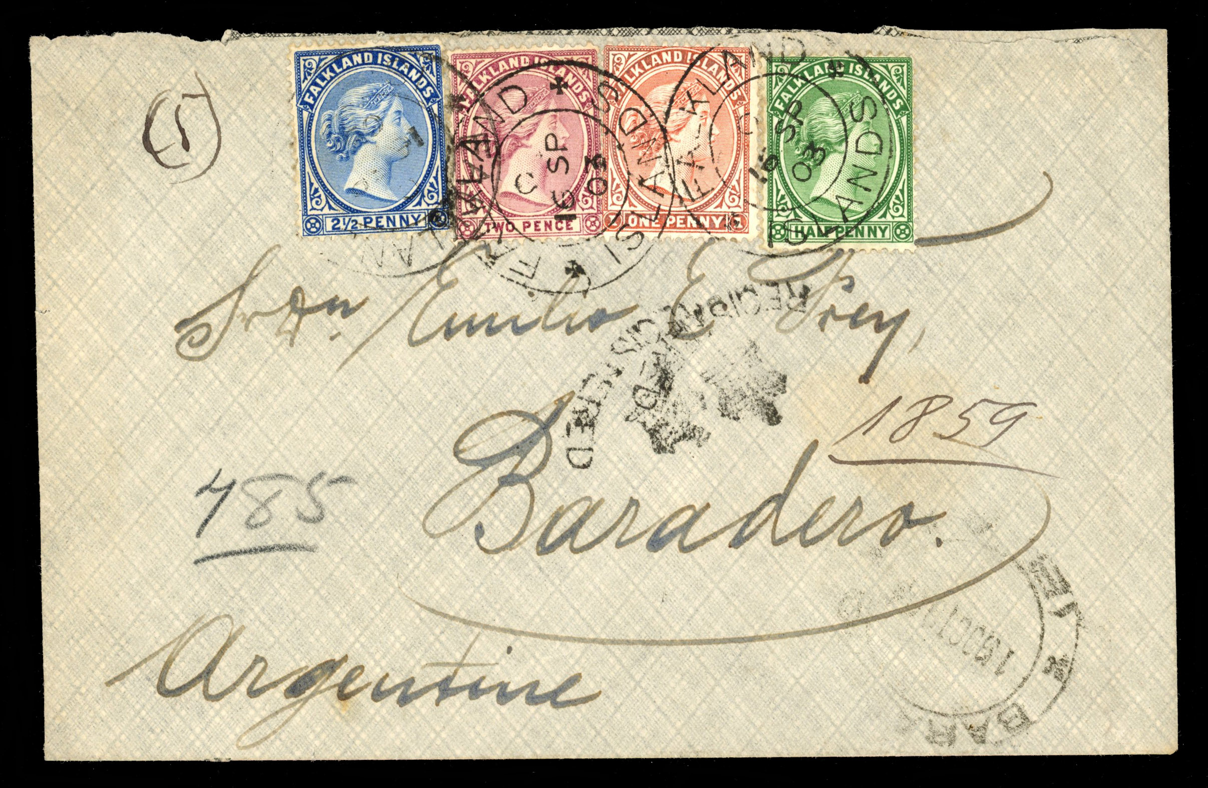 1903 envelope with four-colour franking to Agrentina