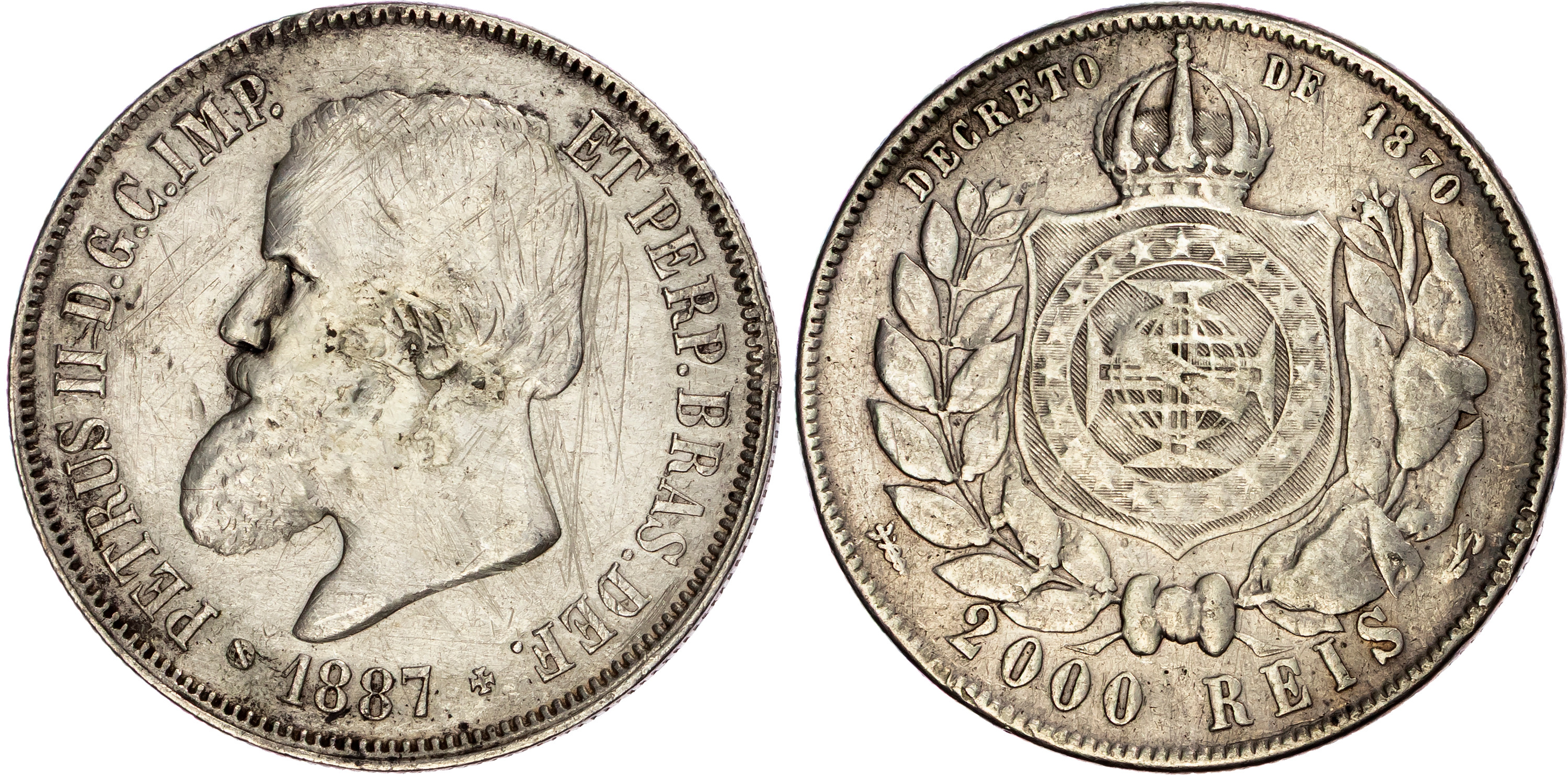 Brazil, Pedro II (1831-1889), silver 2000 Réis (3)