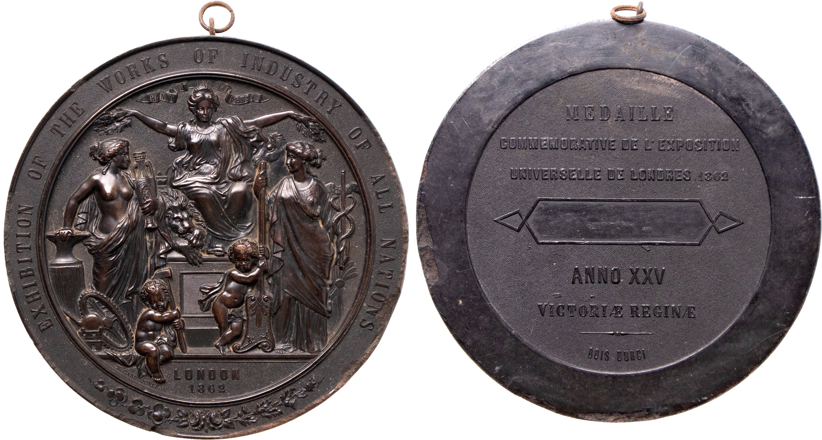 Victoria (1837-1901), International Exhibition, South Kensington, 1862, Bois Durci commemorative medal by T Canu. 