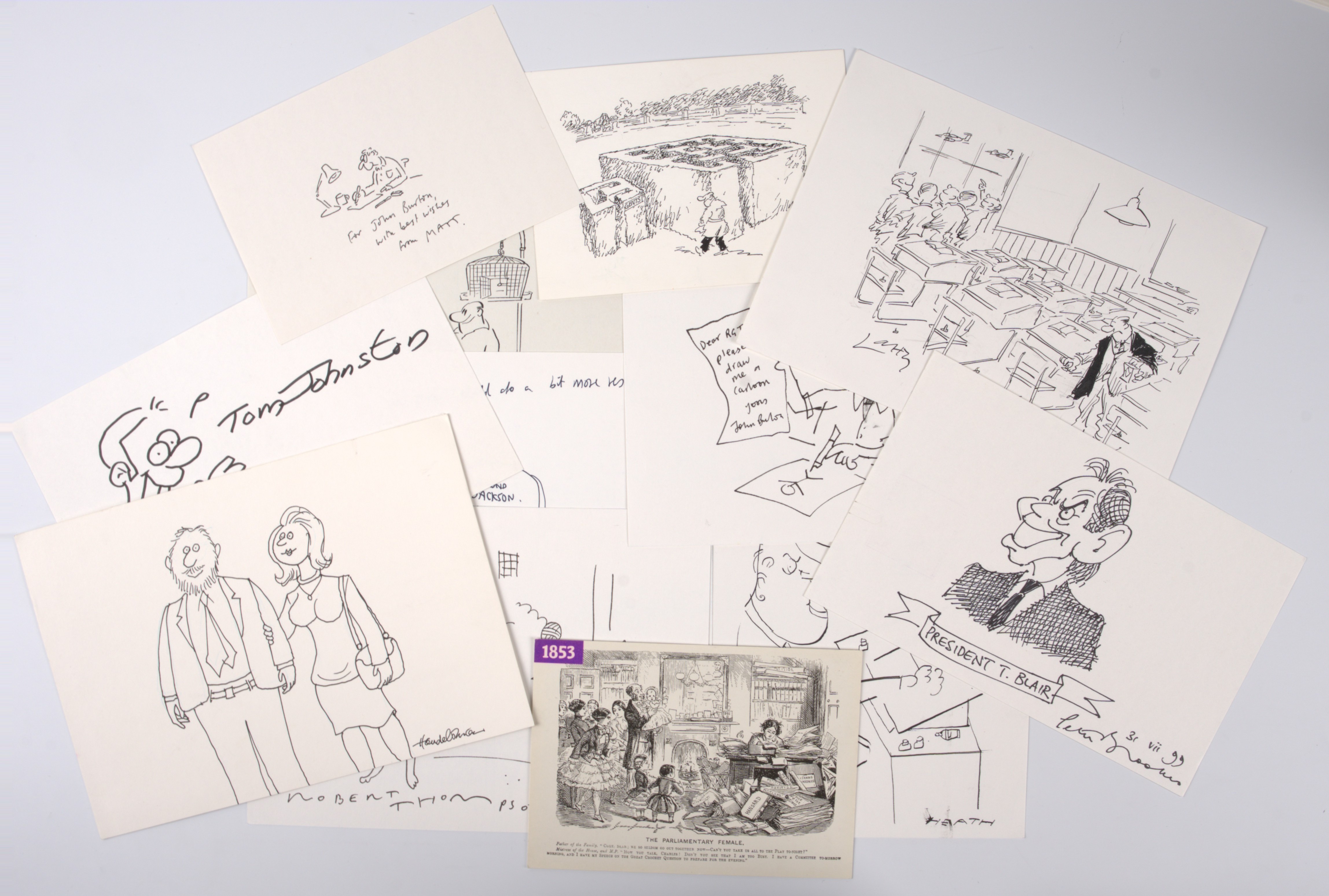 A Collection Of Seventeen Cartoonist Signed Artwork And Letters (Ken Pyne, Bill Tidy, Neil Bennet)