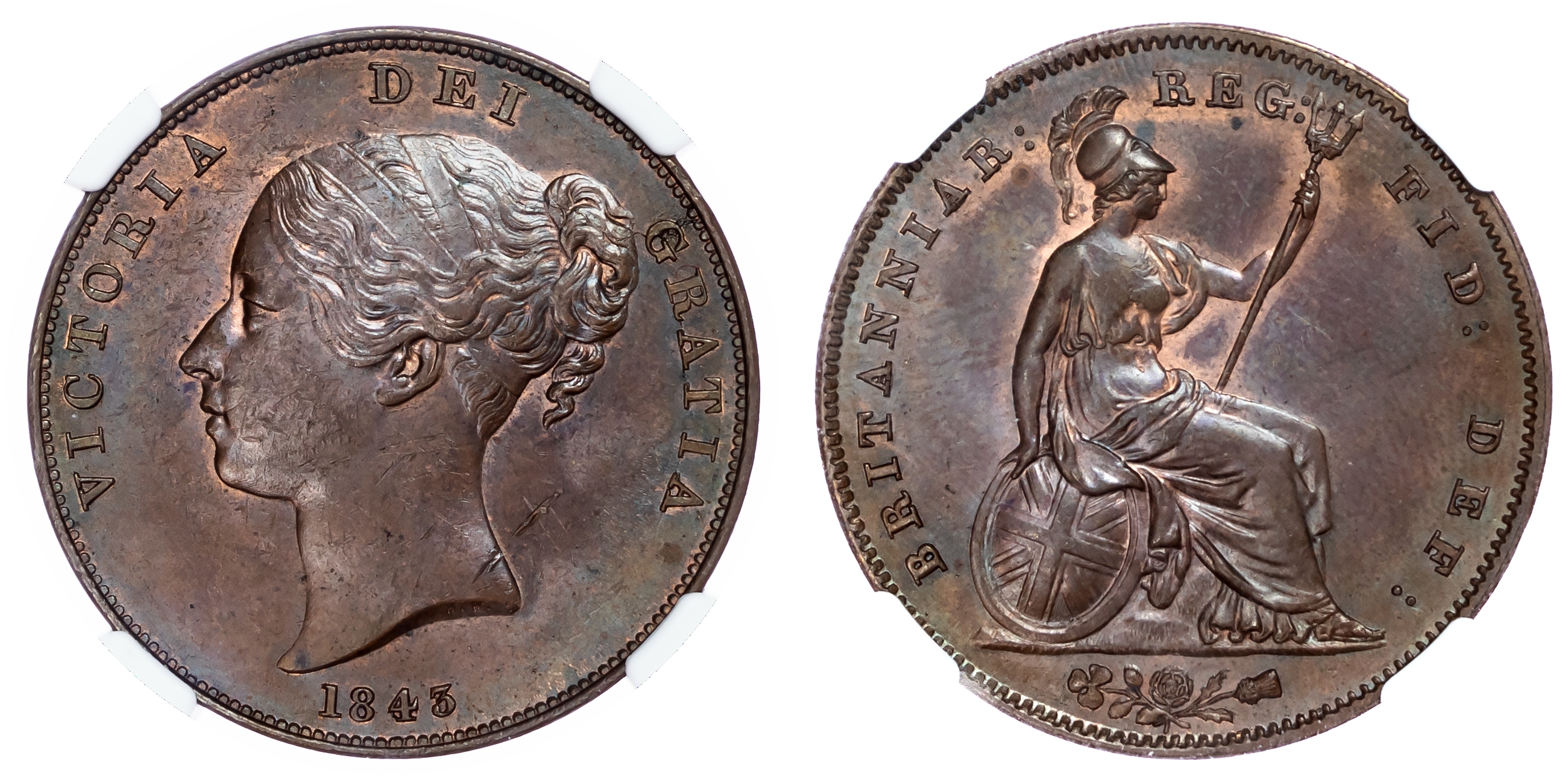 Victoria (1838-1901), Penny, 1843. NGC MS63 BN