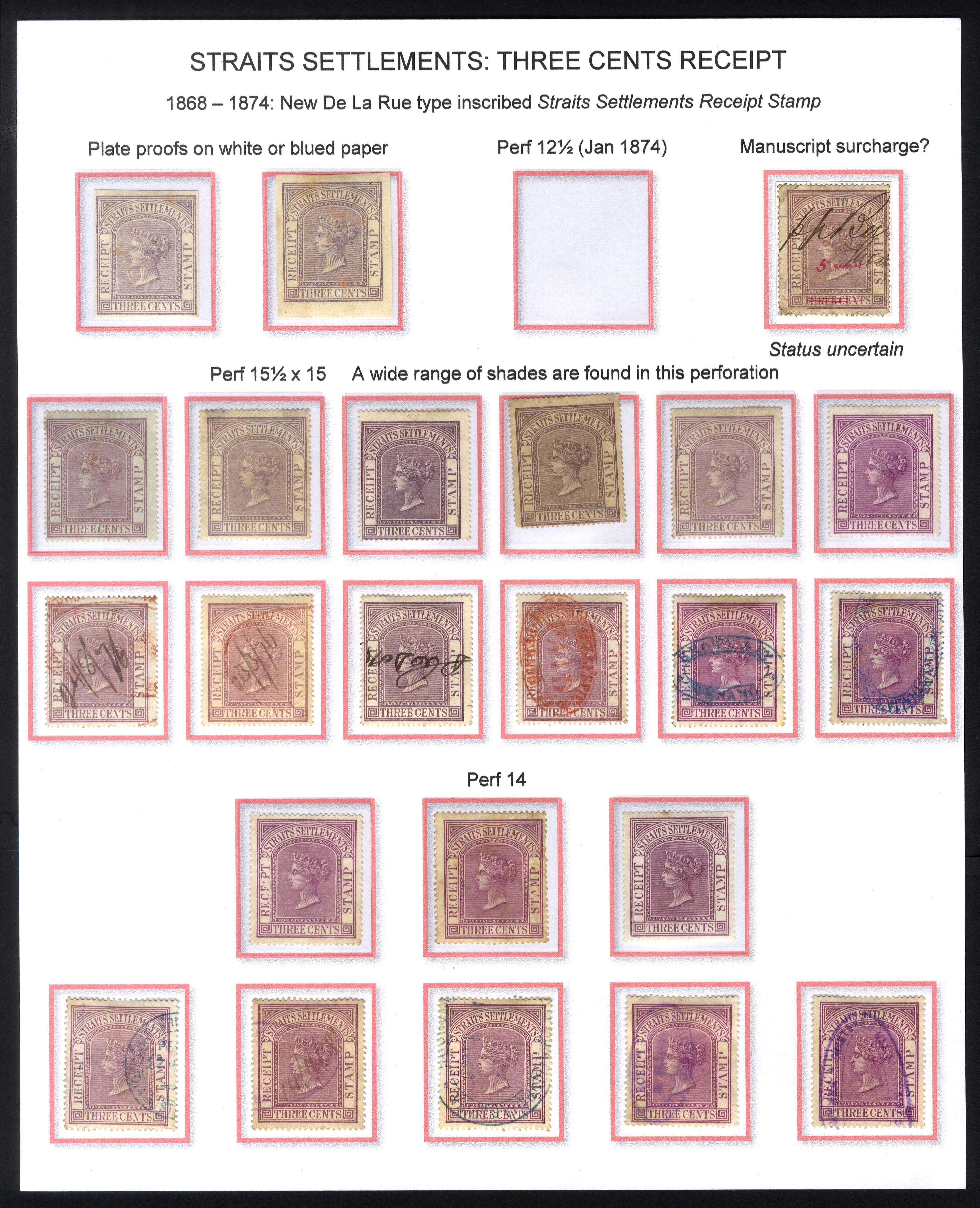 Straits Receipt stamps 1867-81 collection