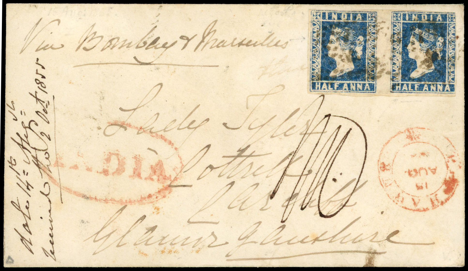 Cover from Peshawar to Cardiff ½a blue pair