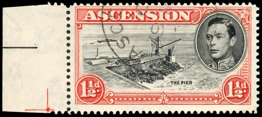 Ascension SG 40ca 1949 1½d davit flaw used
