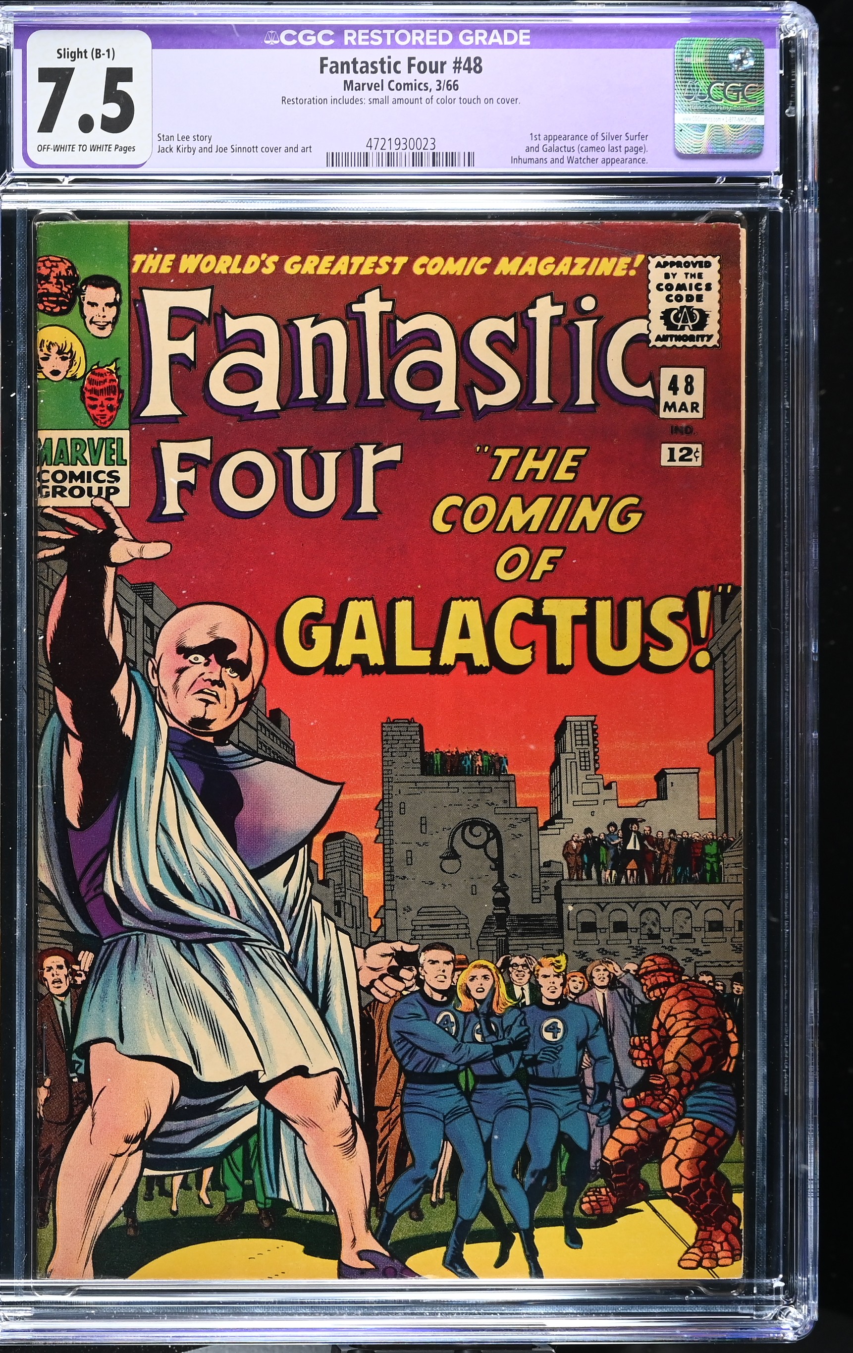 Fantastic Four #48 CGC 7.5 Restored 1st Appearance of Silver Surfer (Marvel Comics, 1966) Off-White To White Pages