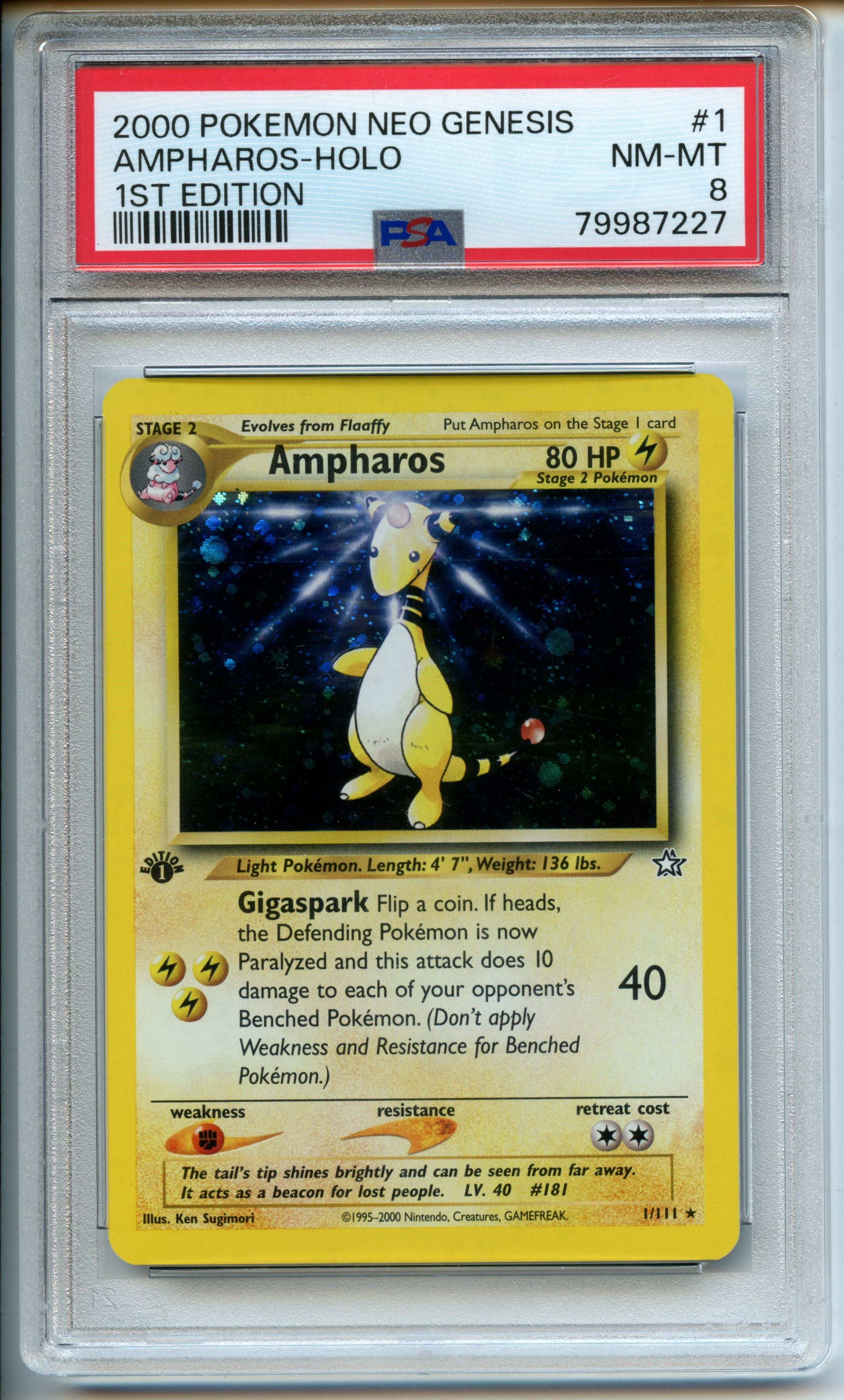 Pokemon TCG - Ampharos HOLO - 1st Edition Neo Genesis - PSA 8