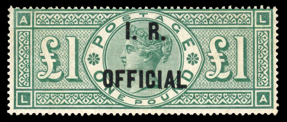1892 £1 green (I.R. Official). Very fine...